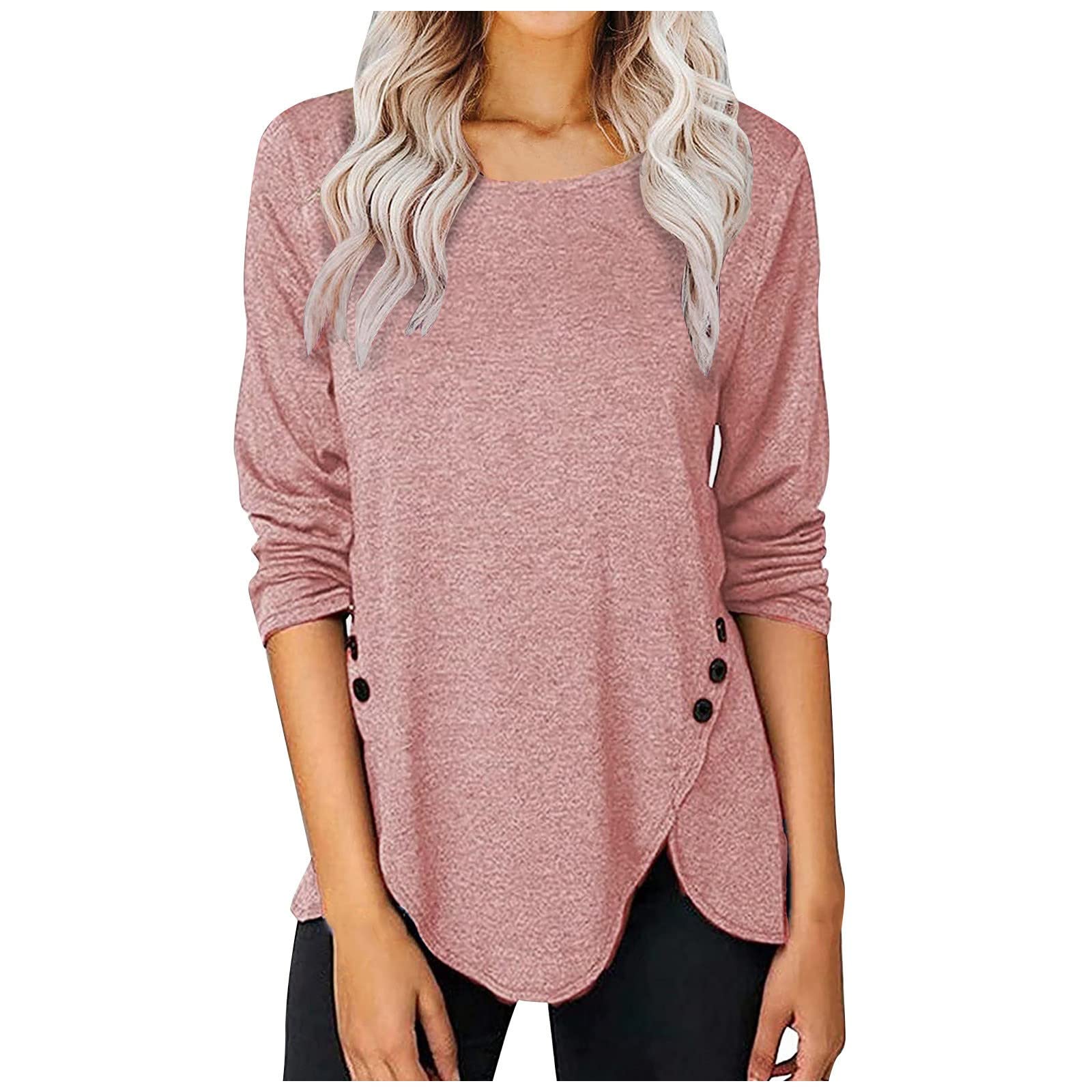 Women's Long Sleeve V-Neck T-Shirt - Soft Waffle Knit Thermal Top, Loose Fit Blouse for Casual Wear & Layering | Perfect for Fall & Winter Outfits, Office & Weekend Style
