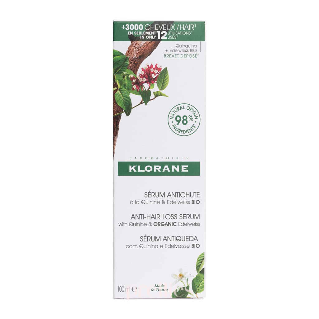 KLORANE Hair Strengthening Serum with Quinine & Organic Edelweiss - 100ml for Thinning Hair & Hair Loss Treatment - Perfect for Daily Hair Care Routine & Scalp Nourishment