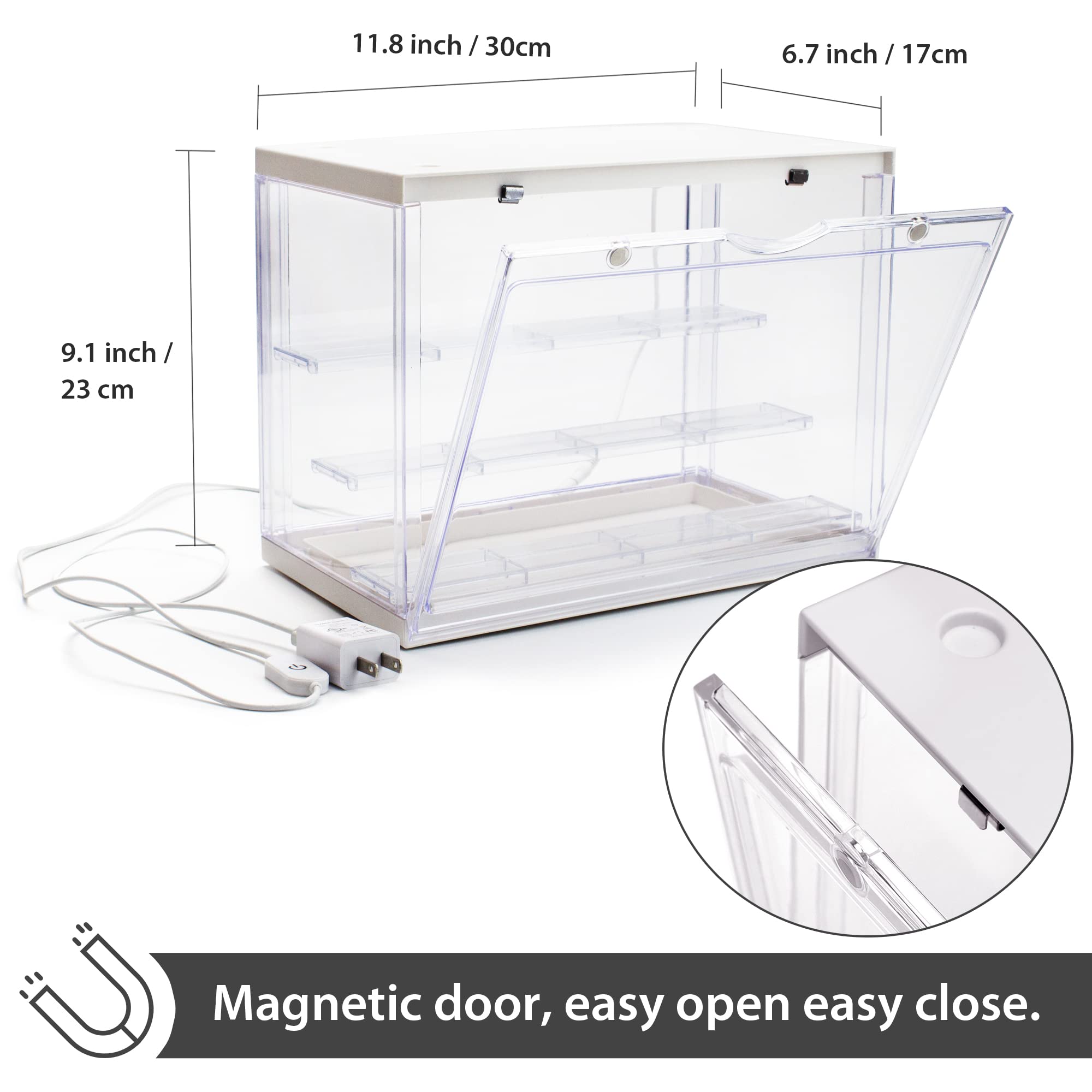 Premium Clear Acrylic Display Case with LED Lighting for Mini Action Figures & Pop Collectibles - 11.8