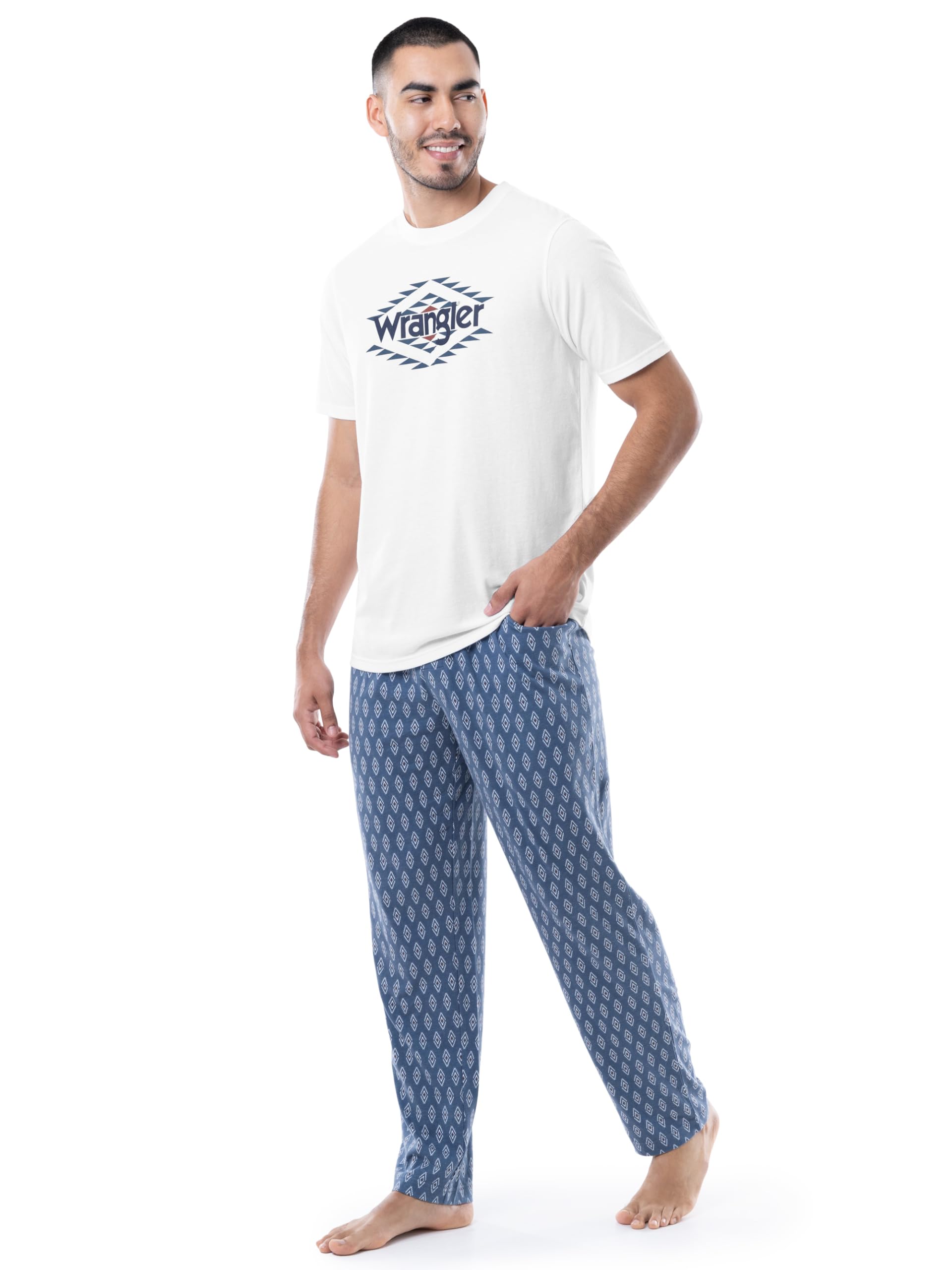 Wrangler Men's Comfortable Jersey Top & Micro-Sanded Pants Sleepwear Set - Soft Cotton Pajamas for Relaxing at Home or Lounging