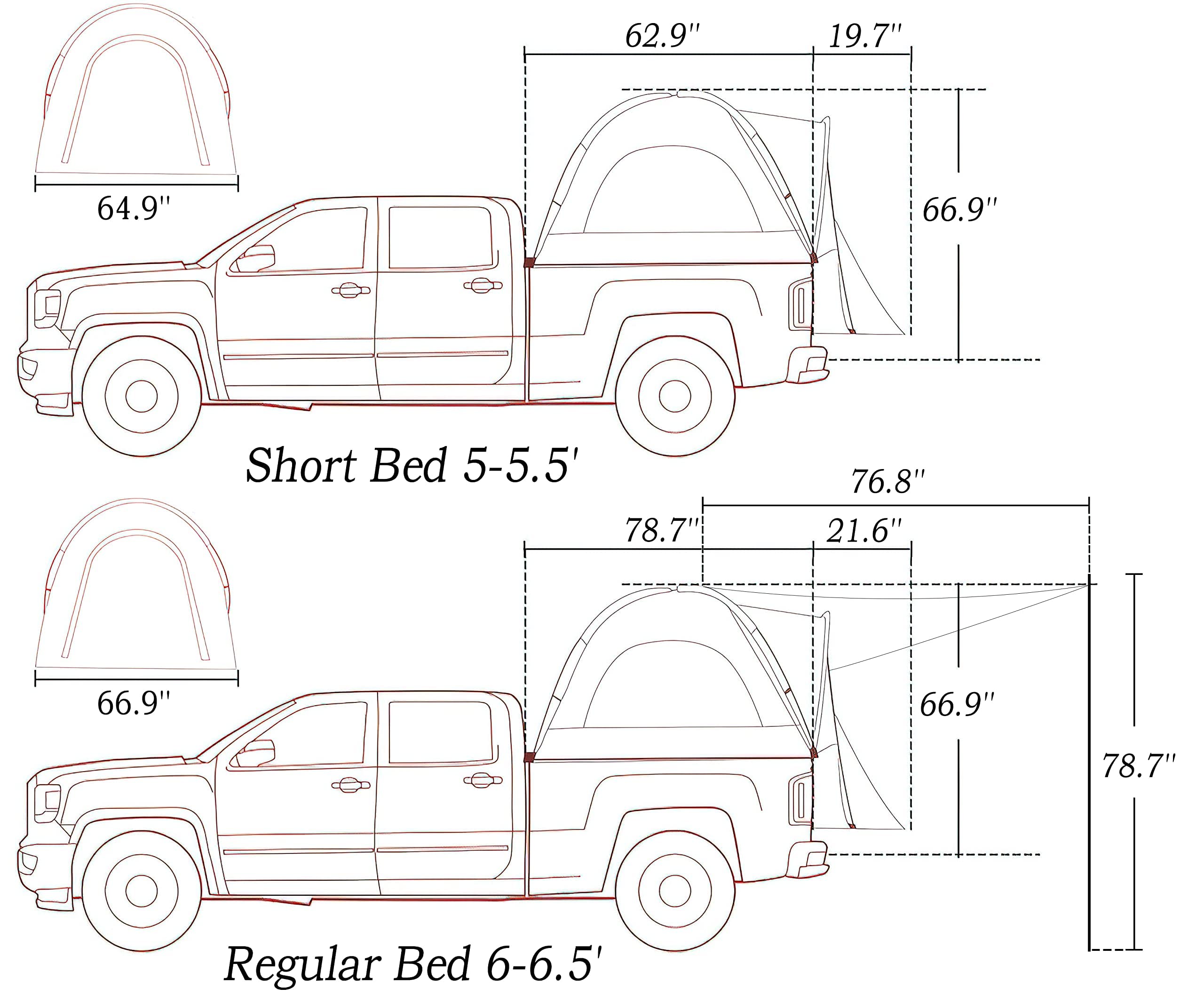 Hasika Waterproof Truck Bed Tent for Camping - Fits 5-6.5 Foot Short/Regular Truck Beds with Double Layer Floor | Outdoor Adventure, Road Trips & Overlanding Gear