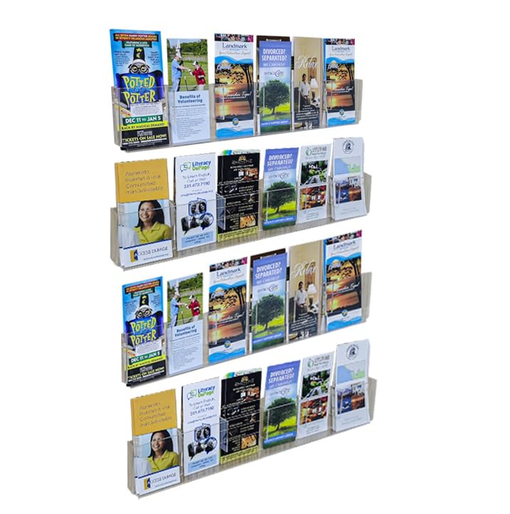FixtureDisplays® Acrylic Literature Rack - Wall Mount Brochure & Magazine Holder with 12/24 Pockets, 2-Panel 2-Tier Design for Vertical/Horizontal Installation - Perfect for Offices, Libraries, Retail Stores & Waiting Rooms (Model 119003)