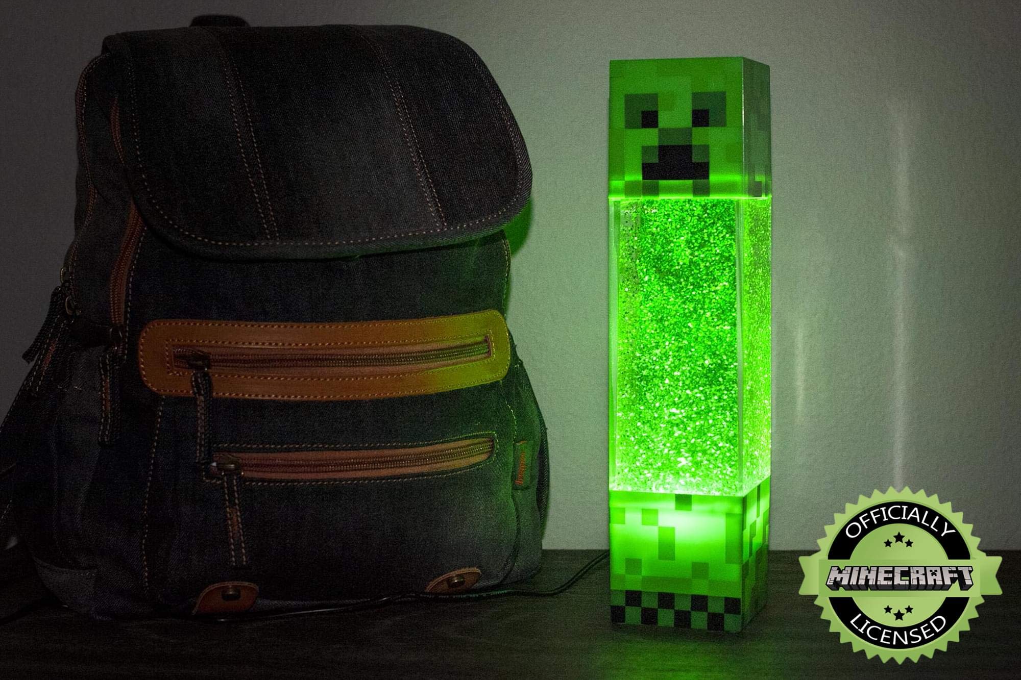 Minecraft Creeper Glitter Motion-Activated LED Night Light - 12-Inch Glowing Mood Lamp for Kids Room, Gaming Setup & Party Decor