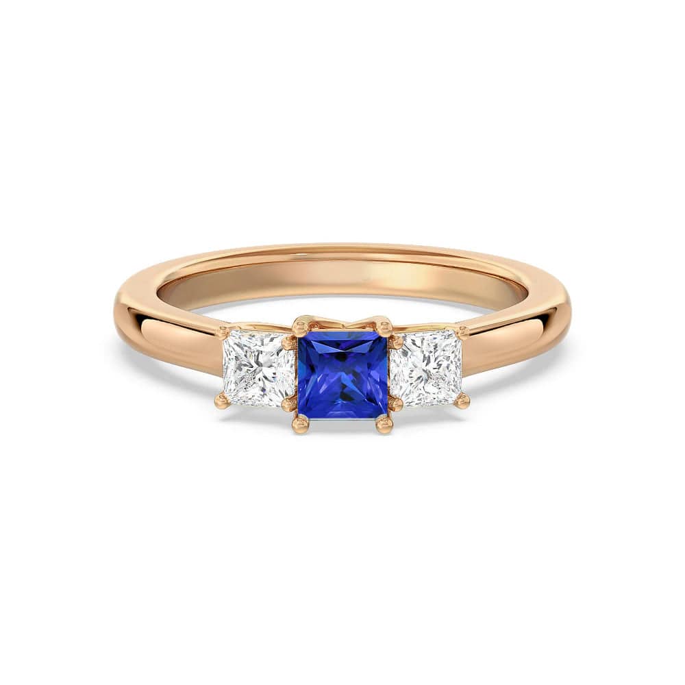 Lab Grown Sapphire & Princess Cut Diamond Three Stone Engagement Ring – Elegant Wedding Band, Anniversary Gift for Her, Perfect for Proposals & Special Occasions