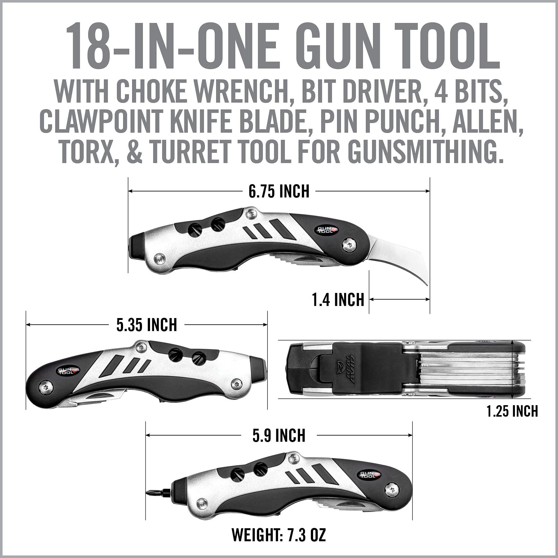 **Real Avid Gun Tool - 18-in-1 Gunsmithing Multi-Tool for Shotguns & Rifles - Includes Bit Driver, Torq Bits, Choke Tube Wrench, Allen Wrench, Scope Tool & Punch Tool - Perfect for Firearm Maintenance, Cleaning & Repair**