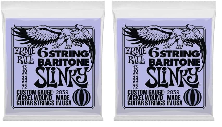 Ernie Ball 6-String Baritone Slinky Nickel Wound Electric Guitar Strings - 13-72 Gauge (P02839) - Pack of 2 - Perfect for Heavy Metal, Drop Tuning & Extended Range Playing