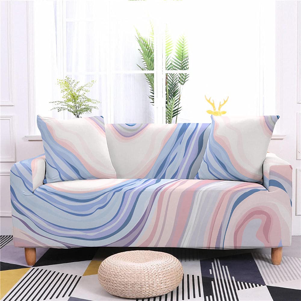Pink Blue Marble Reversible L-Shaped Sofa Slipcover for Sectional Couch & Chaise Lounge - 90-140cm Small Size Pet & Kid Friendly Furniture Protector - Perfect for Living Room, Family Room & Home Decor
