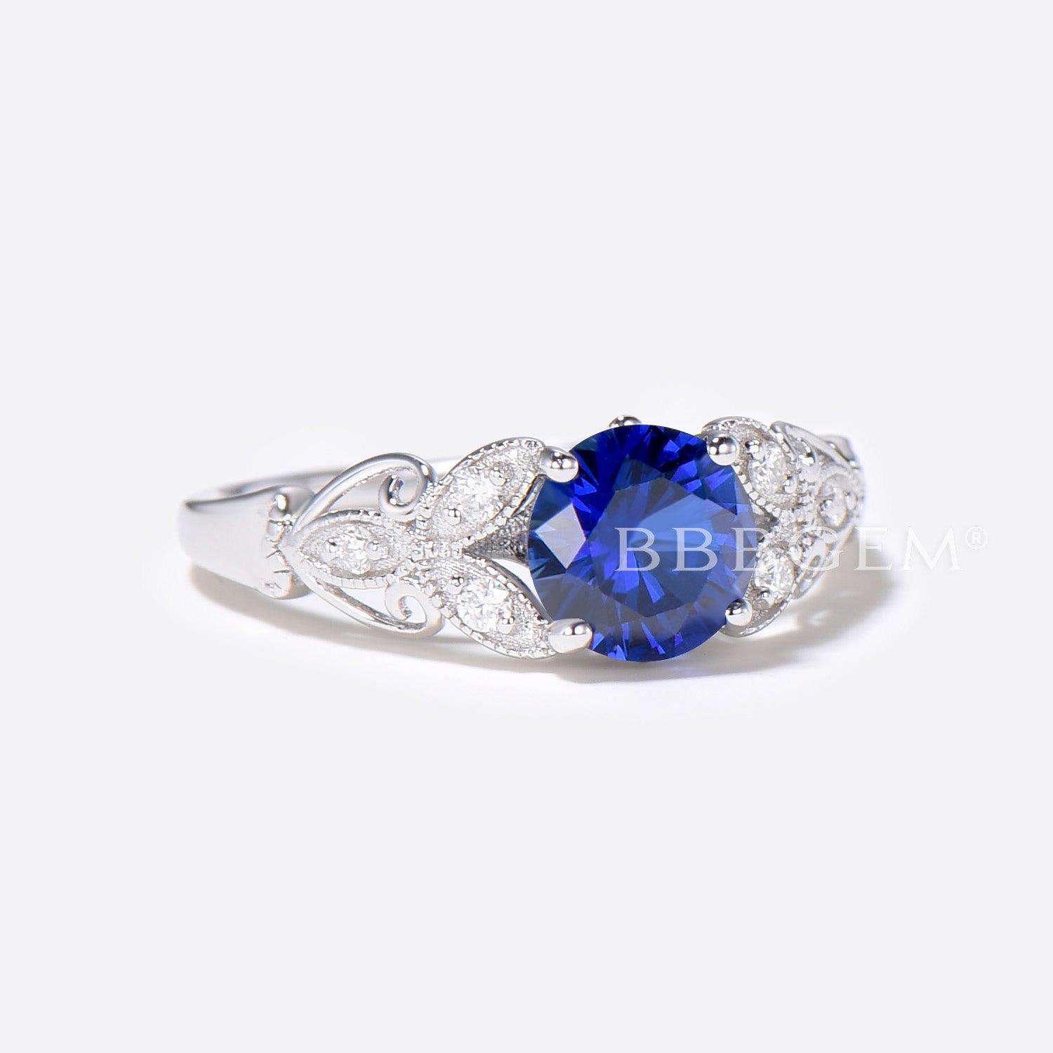 14K Gold Filigree Engagement Ring with 1CT Round Blue Sapphire - Elegant Wedding Band for Women, Perfect for Proposals, Anniversaries & Special Occasions