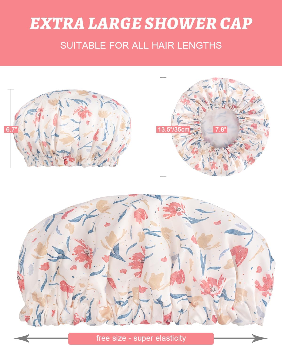 Aquior Double Layer Waterproof Shower Cap for Women & Men - Reusable Large Bath Shower Cap with EVA Lining for All Hair Lengths - Soft & Comfortable for Swimming, Spa, Hair Care & Daily Use