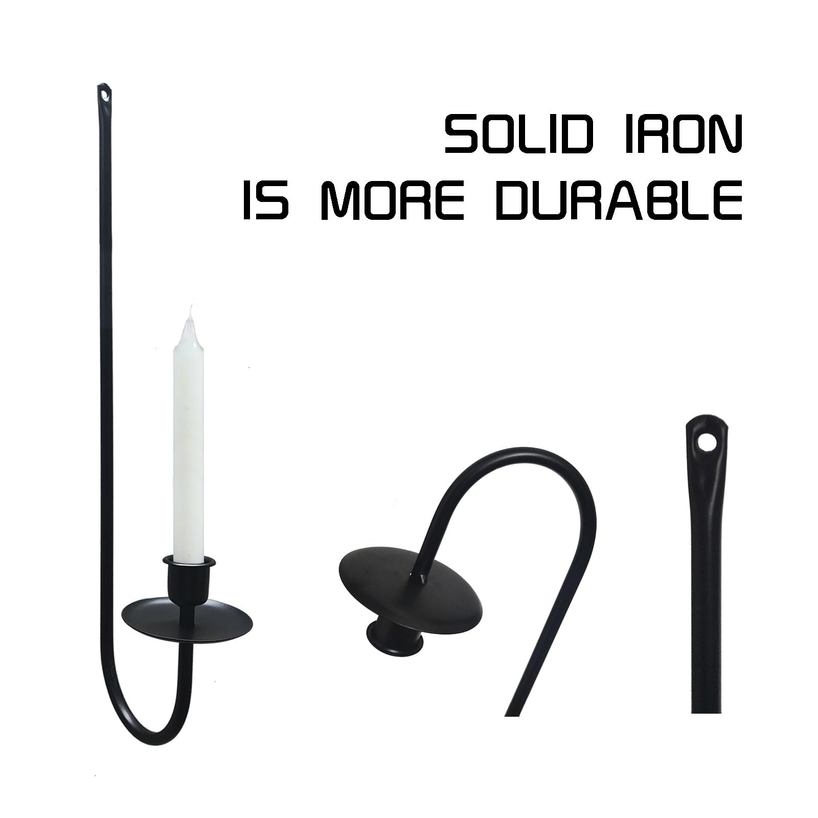 Black Metal Wall Candle Sconce Holder Set of 2 - Modern Farmhouse Hanging Candle Holders for Living Room, Fireplace, Wedding Decor - 16.5