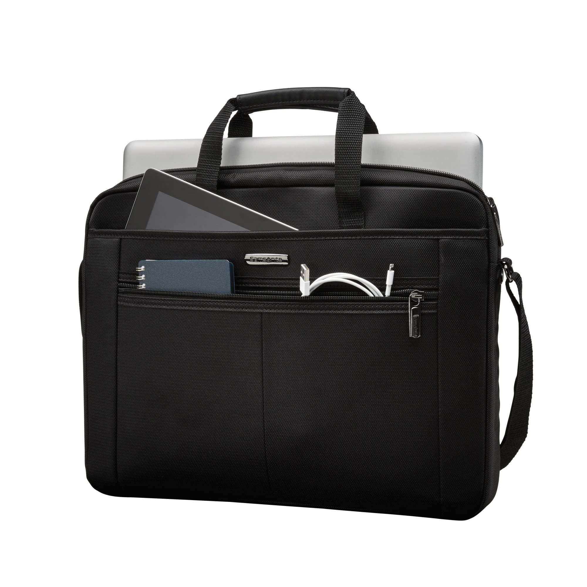 Samsonite® 15.4 Inch Laptop Briefcase - Slim Business Computer Bag with Single Gusset Design, Black & Gray - Perfect for Office, Travel & Commuting
