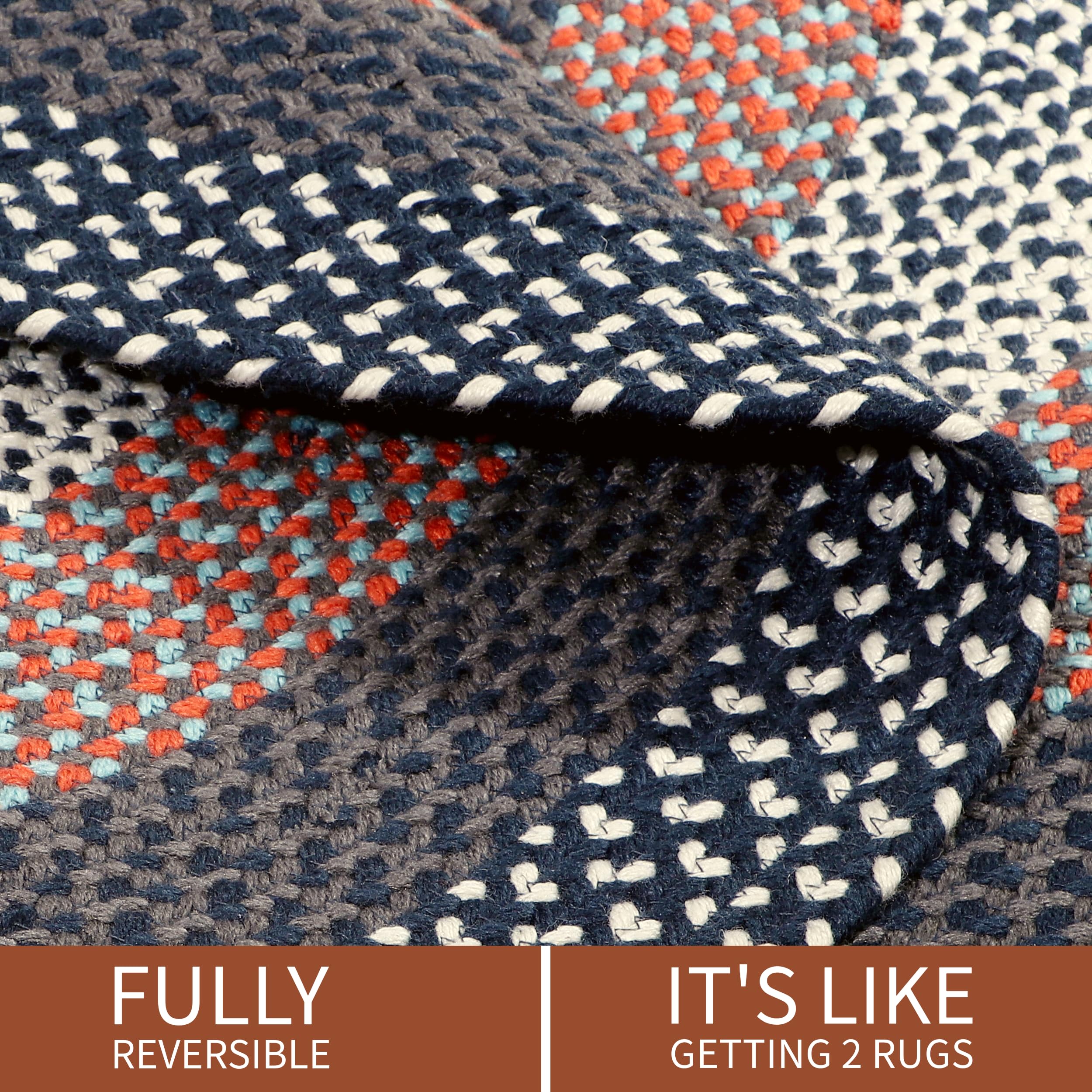 5' x 8' Oval Washable Braided Rug - Rustic Red White Blue Navy Indoor Outdoor Rug for Living Room, Family Room, Patio & Porch | Durable Home Decor for Cozy Spaces