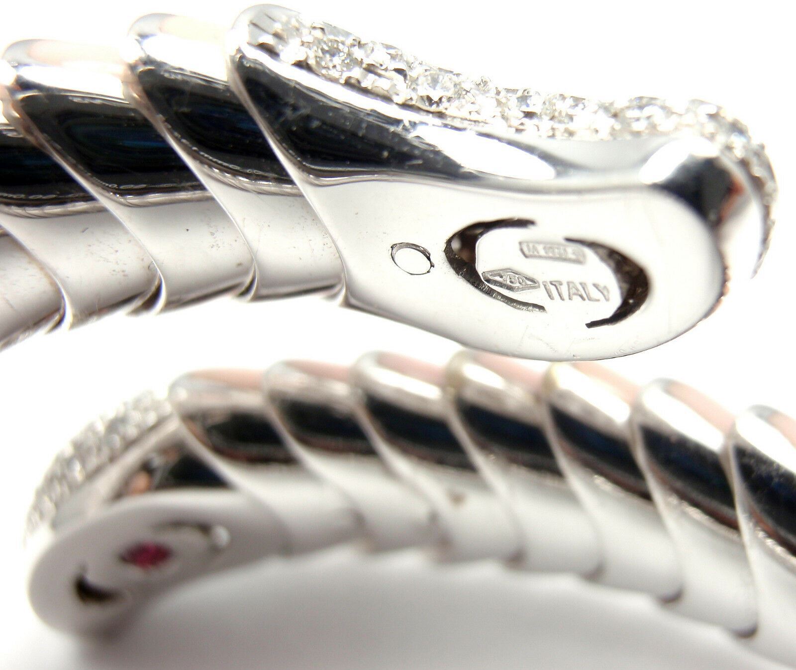 Authentic Roberto Coin 18k White Gold Enamel Ruby Diamond Cobra Bangle Bracelet - Luxury Jewelry for Women, Perfect Gift for Anniversary, Birthday & Special Occasions