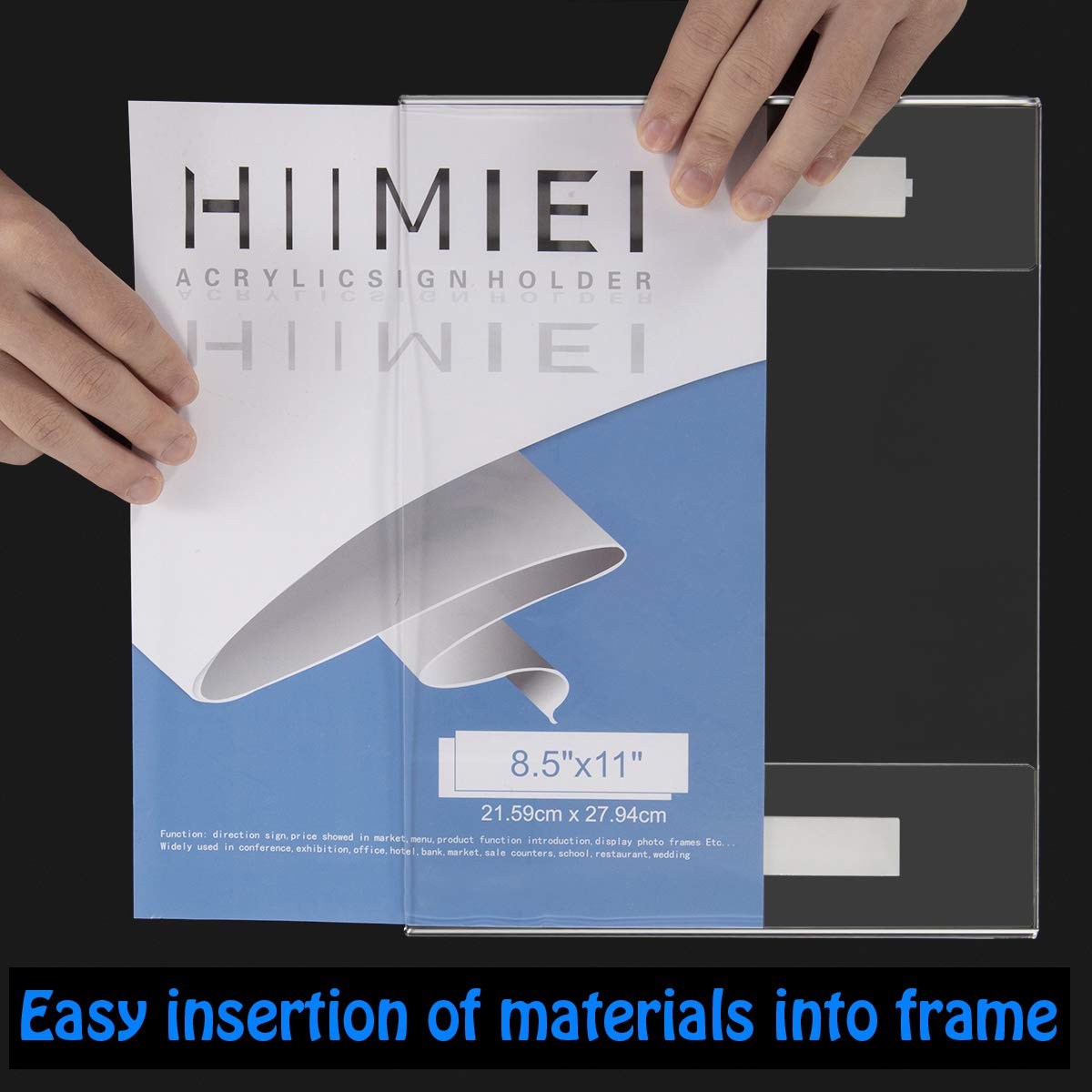 HIIMIEI 8.5x11 Acrylic Wall Sign Holder with 3M Tape (6 Pack + 30 Pack) - Clear Plastic Document Frames for Office, Retail, Restaurants & Home Decor
