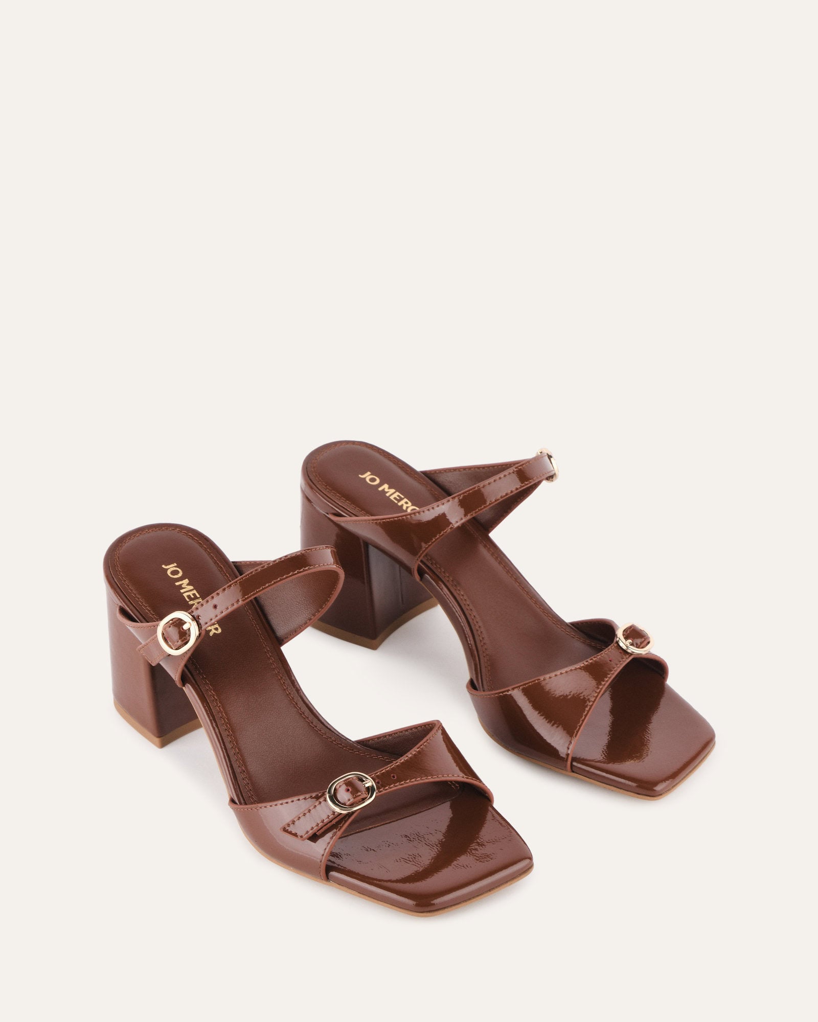 SPENCER Women's Mid Heel Sandals - Chestnut Patent Leather Summer Dress Shoes for Weddings, Parties & Office Wear