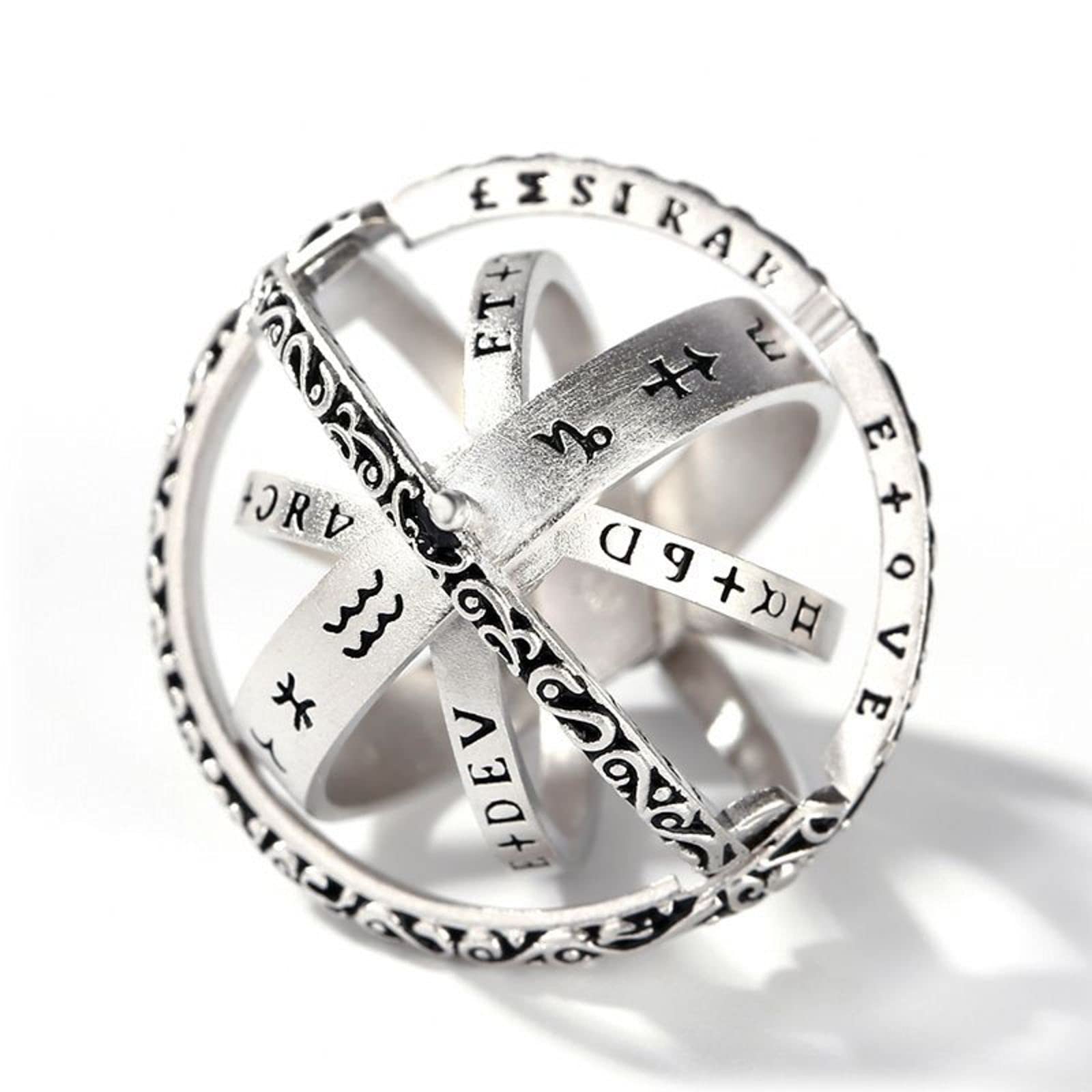 Jeulia Open Astronomical Sphere Ball Ring for Men & Women - 925 Sterling Silver Foldable Comic Finger Ring with Free Chain - Couple Lover Jewelry Gift for Anniversary, Valentine's Day & Romantic Occasions