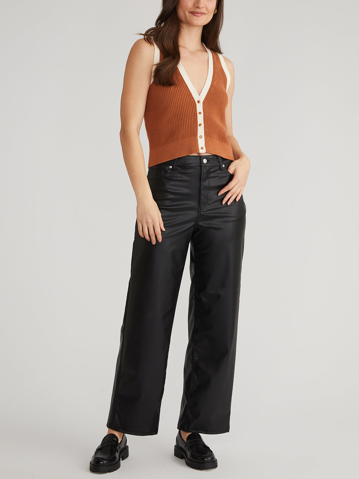 Claudia Women's Fashion Tipped Button Up Vest - Stylish Layering Piece for Office, Casual Outfits & Fall Wardrobe