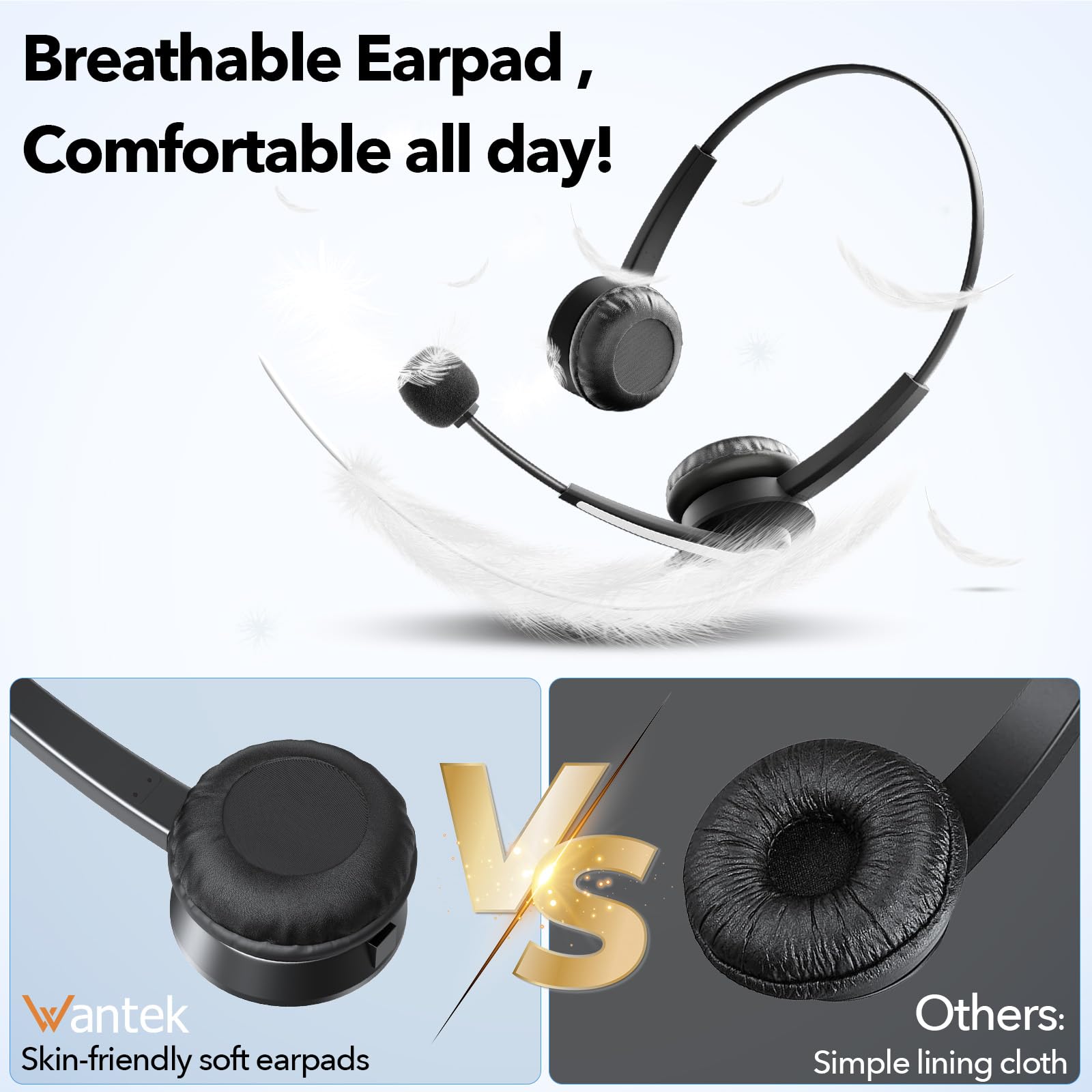 Premium Noise Cancelling USB Headset with Microphone - 3.5mm/USB Type-C/3-in-1 Wired Over-Ear Headphones for PC, Laptop, Call Center, Office, Skype, Zoom, Online Chat & Gaming - Adjustable Comfort Design
