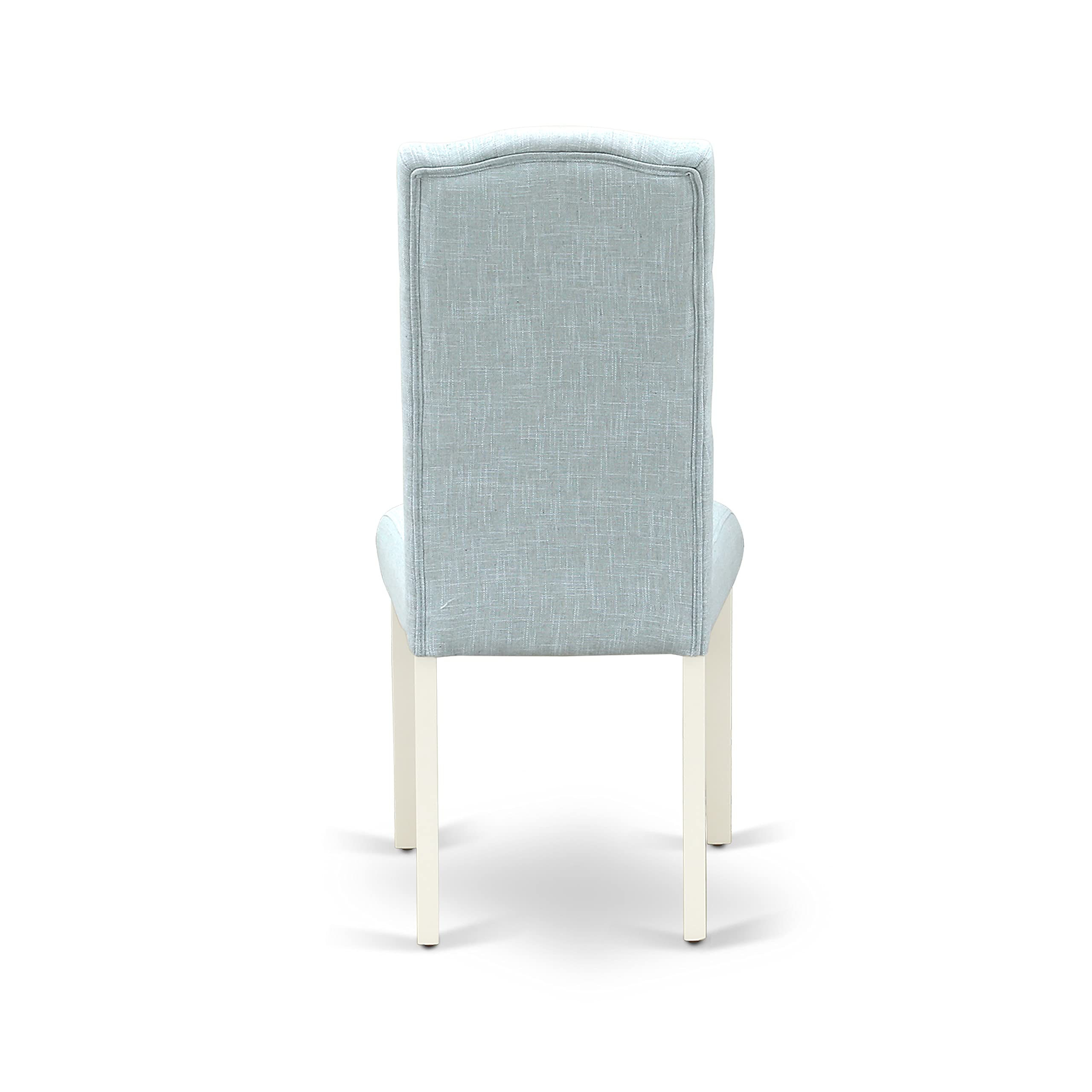 East West Furniture 3 Piece Round Dining Table Set for Small Spaces - 42x42 Inch Kitchen Table with 2 Baby Blue Linen Fabric Chairs, White Linen Finish - Perfect for Apartments, Breakfast Nooks & Cozy Dining Areas