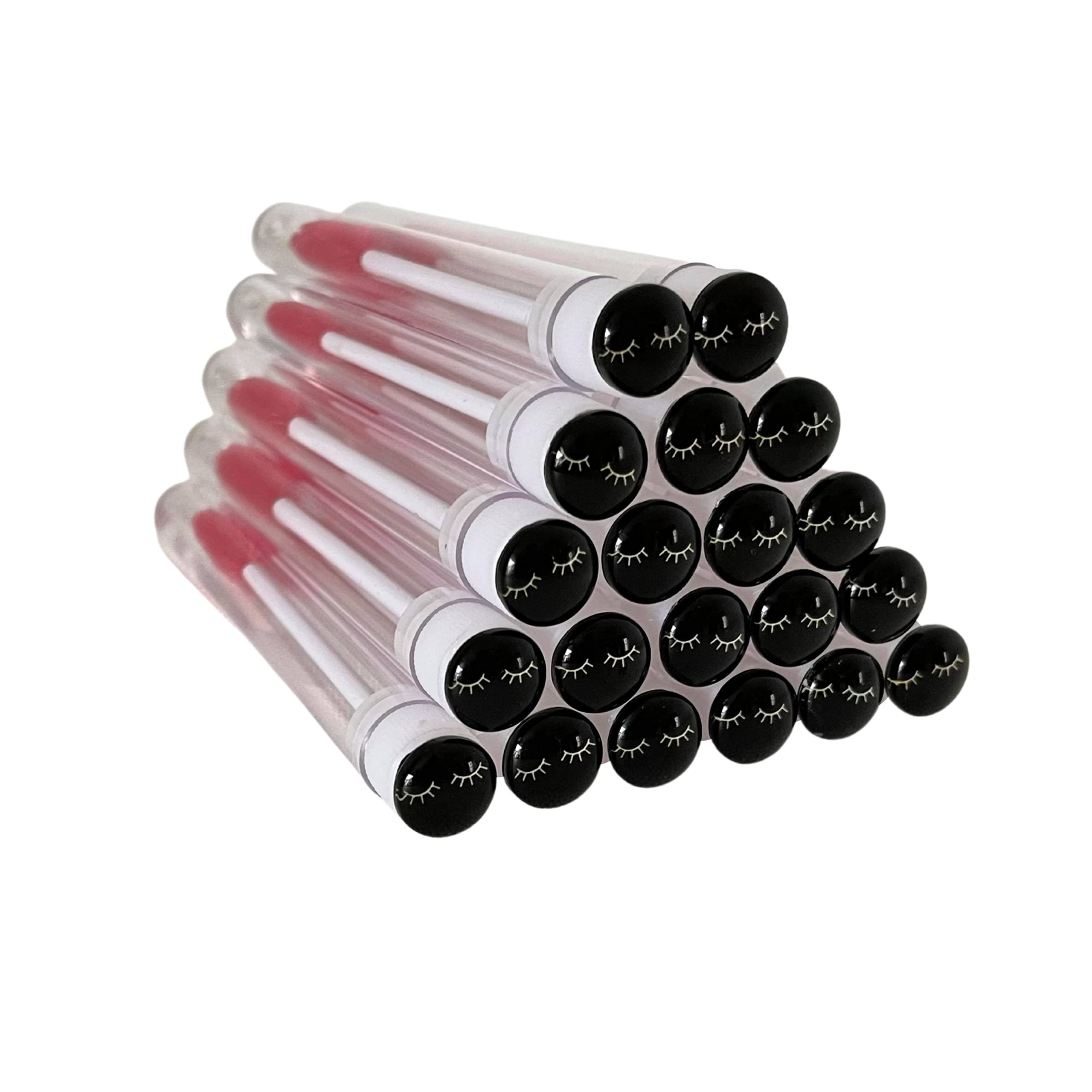20 Pack Disposable Eyelash Extension Brushes - Black Lash Wands with Pink Design | Professional Lash Spoolie Tools for Salon, Makeup Artists & DIY Beauty | Perfect for Eyelash Extensions, Lash Lifting & Brow Grooming