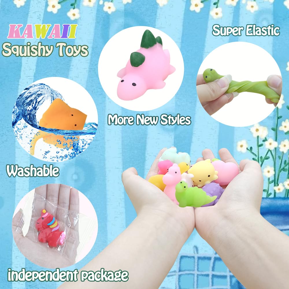 120PCS Random Mochi Squishy Toys - Kawaii Stress Relief Squishies for Kids, Party Favors, Goodie Bag Fillers, Birthday Gifts, Classroom & Carnival Prizes - Fun Sensory Toys for Anxiety Relief, Fidget Play & Relaxation