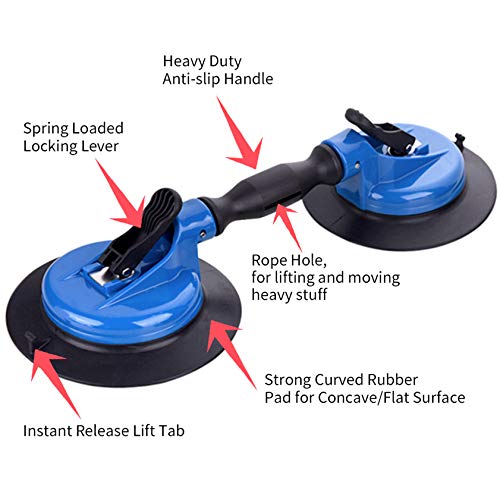 Heavy Duty Dual Vacuum Suction Cup Glass Lifter - 330lb Capacity with Curved Pads for Stone & Marble Handling | Perfect for Construction, Glass Installation & Countertop Moving