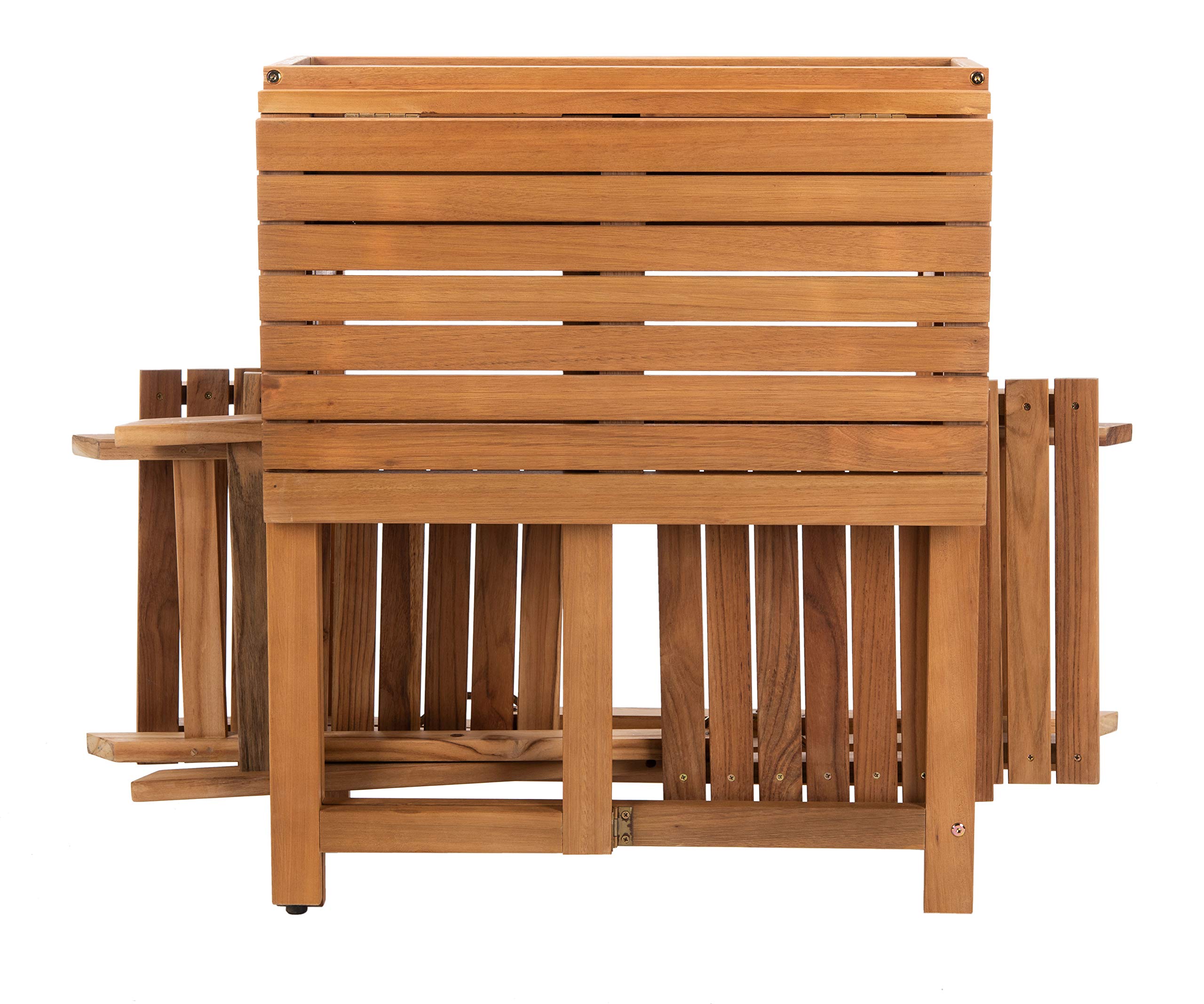 SAFAVIEH PAT7046A 3-Piece Outdoor Bistro Set - Natural Flower Shelf Design, Weather-Resistant Patio Furniture for Garden, Balcony & Backyard Dining