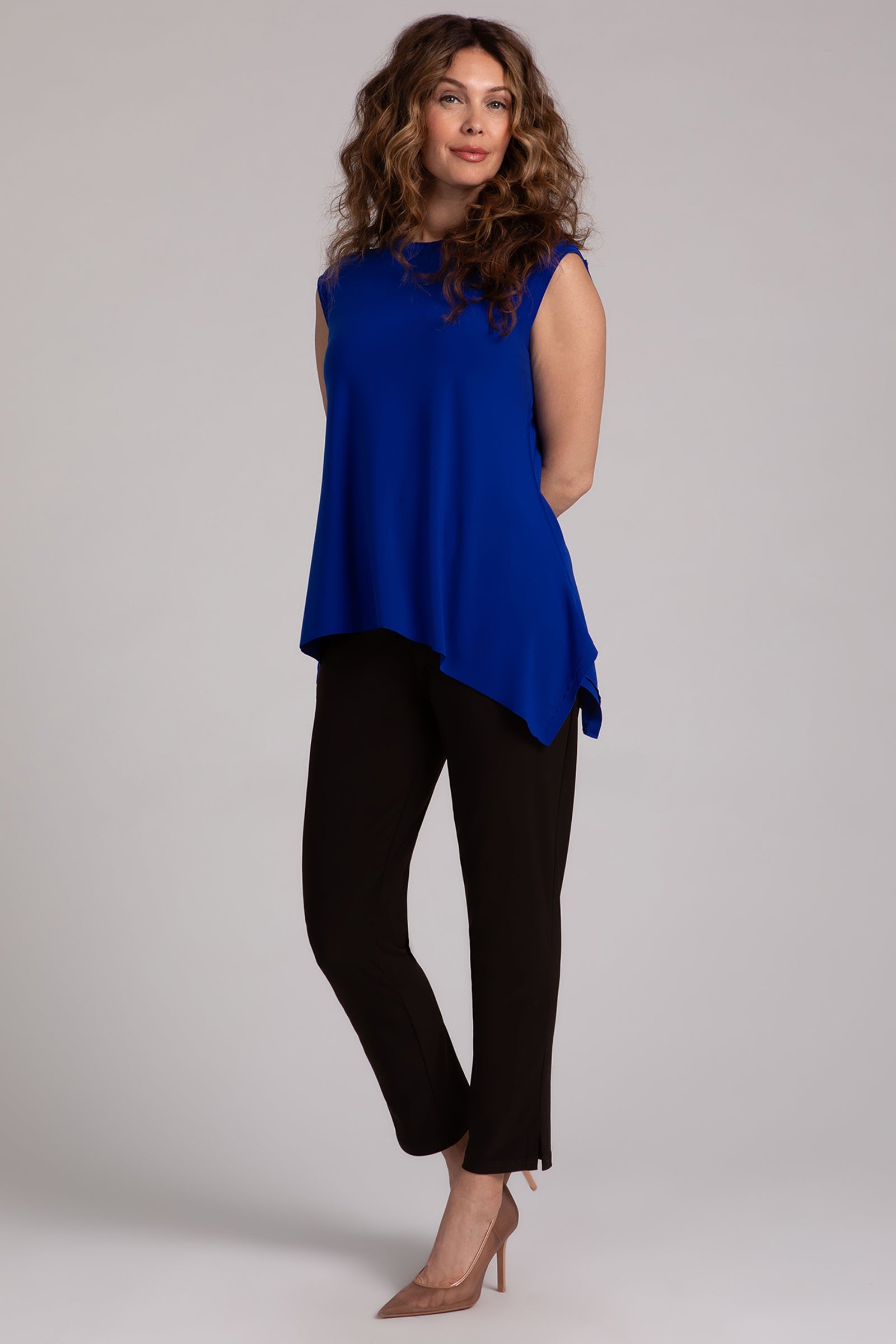 Flounce Muscle Tank Top with Drop Hem - Lapis Blue Women's Workout Shirt for Yoga, Running & Gym