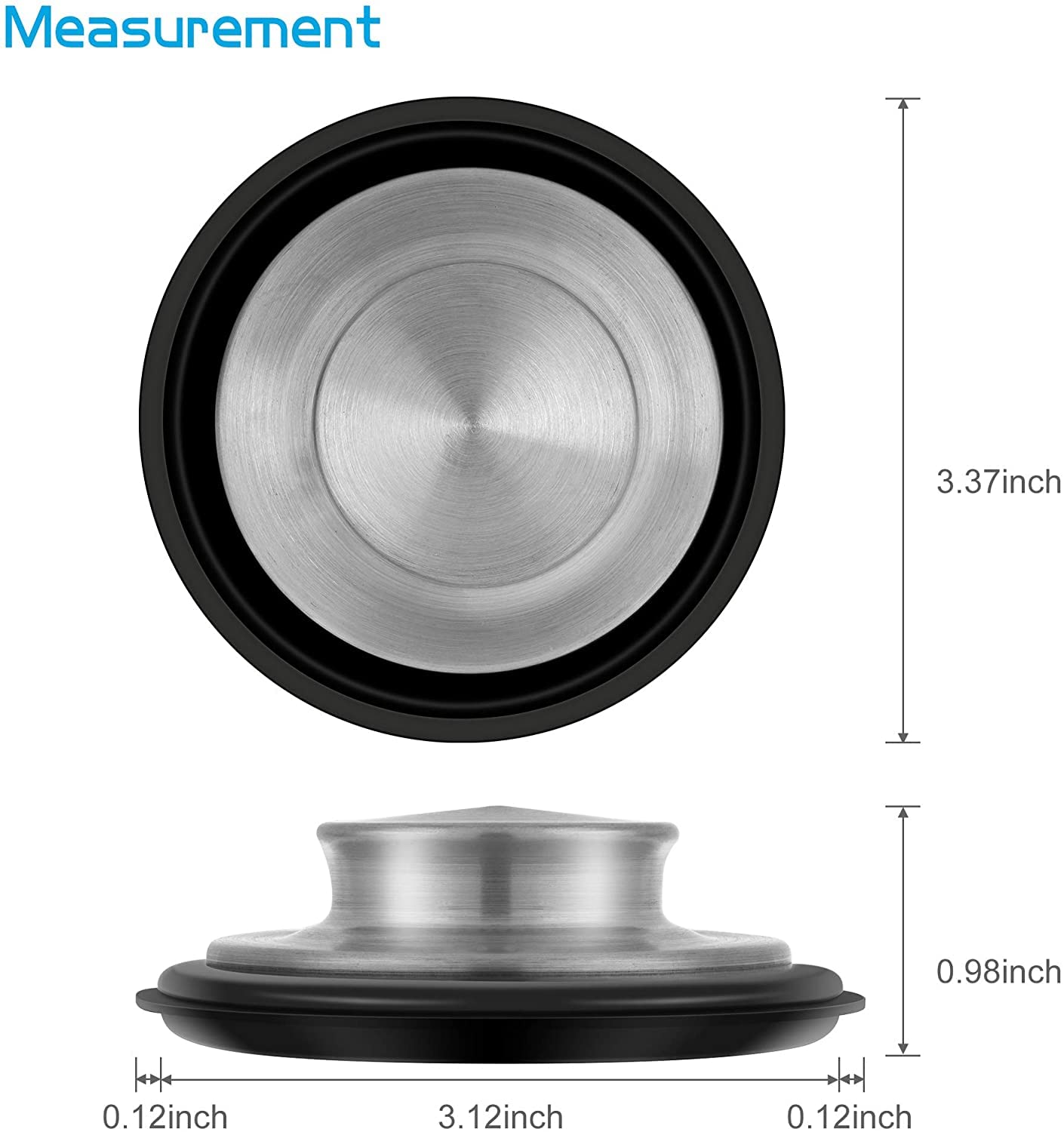 2PCS KAPASKI 304 Stainless Steel Kitchen Sink Stopper - 3 3/8 Inch Garbage Disposal Plug with Wide Rim (3.35