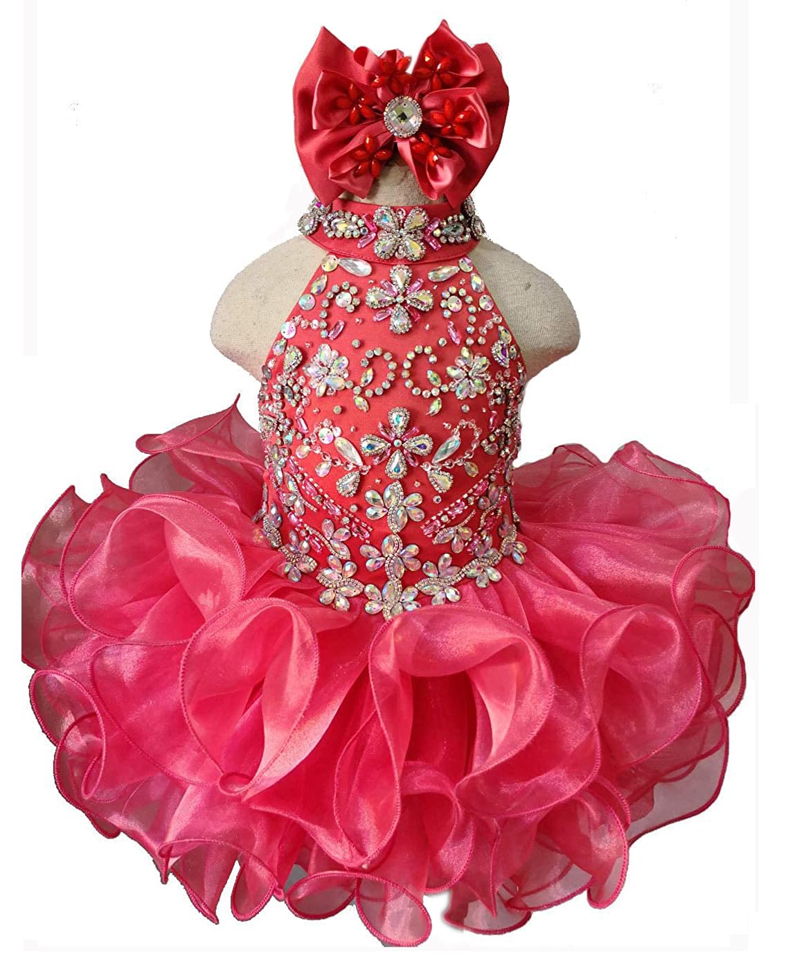 Junguan Baby Girls Short Halter Cupcake Pageant Dress - Newborn Princess Birthday Party Tutu Ball Gown for Photo Shoots & Special Occasions