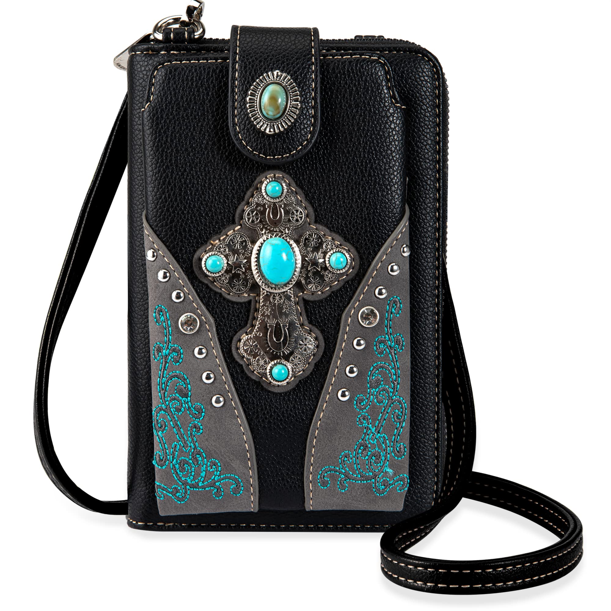 Montana West Western Style Small Crossbody Phone Purse for Women - Leather Phone Bag with Coin Pocket & Wristlet Strap - Perfect for Travel, Shopping & Daily Use