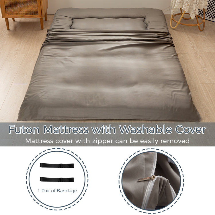 MAXYOYO 6-Inch Extra Thick Japanese Floor Futon Mattress - Dark Grey | Traditional Tatami Style Bedding for Small Spaces, Guest Rooms & Minimalist Home Decor