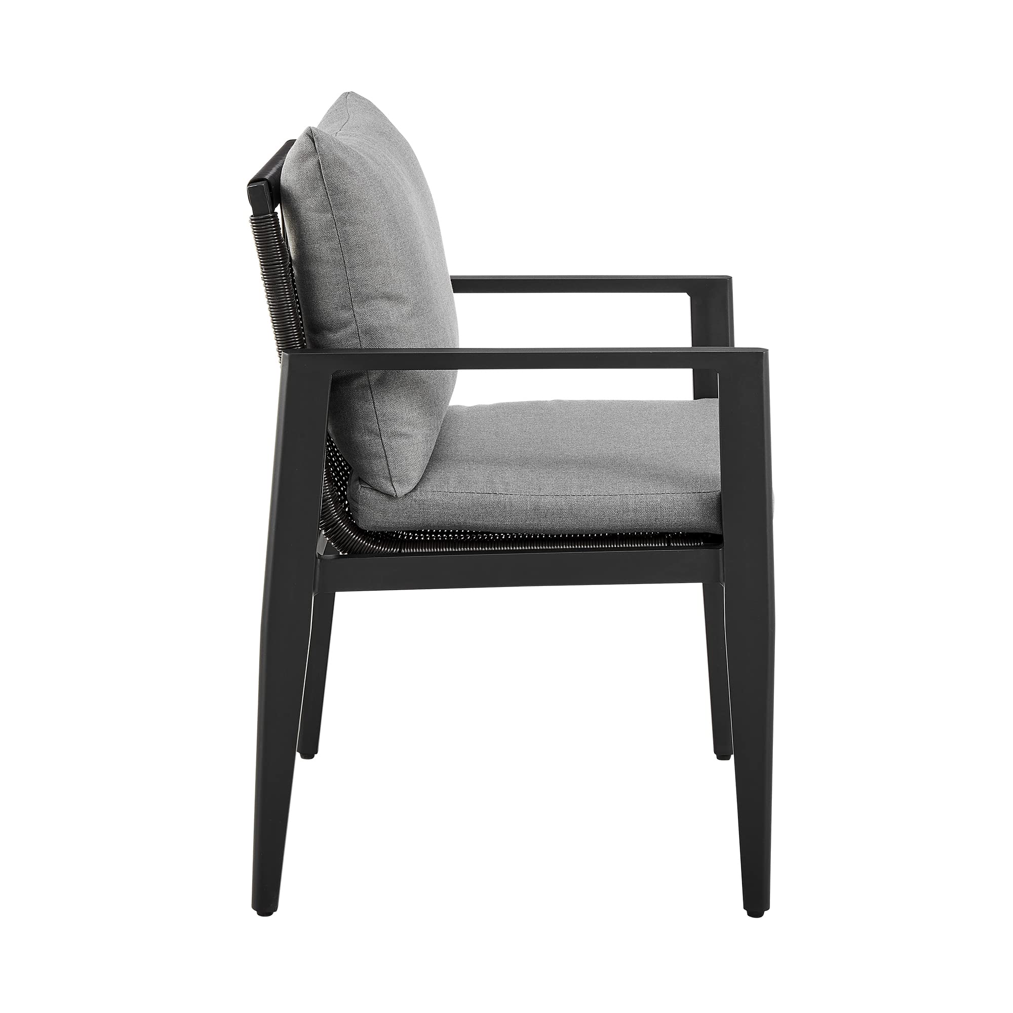 Armen Living Cayman Outdoor Patio Dining Chairs with Arms - Aluminum Frame & Cushions, Set of 2, Dark Grey - Perfect for Poolside, Garden, and Backyard Relaxation