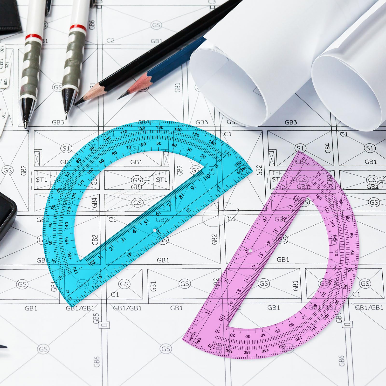 6 Inch Plastic Protractor 12 Pack - 180 Degrees for Math Classroom & Office
