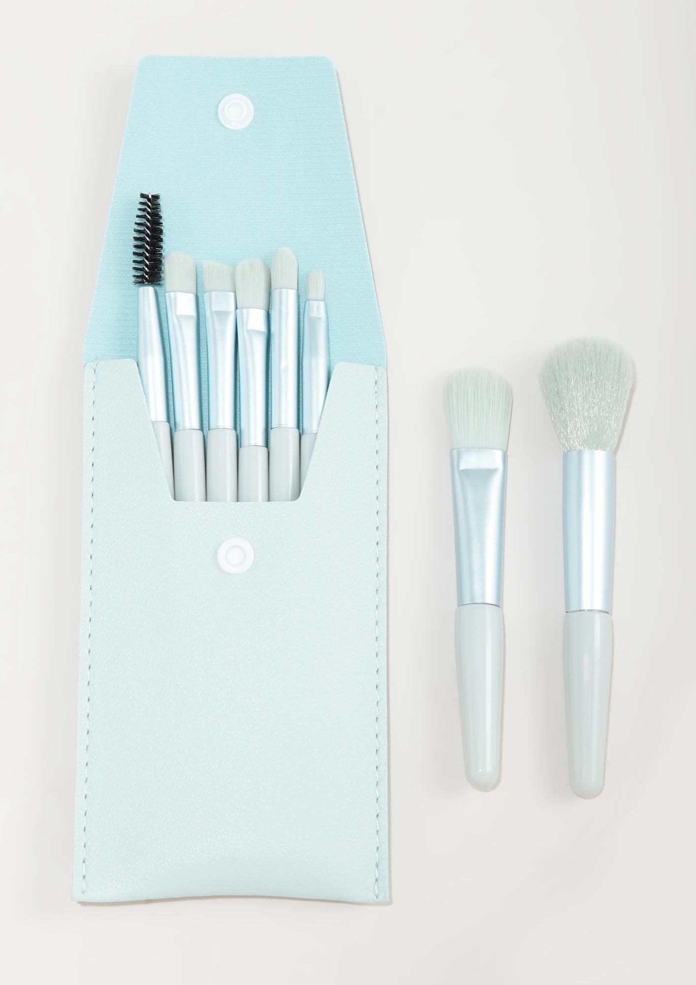 Premium 8-Piece Sky Blue Makeup Brush Set for Foundation, Blush, Eyeshadow, Eyelash, Lip & Brow | Professional Cosmetic Brushes Kit | Perfect for Travel, Home & Professional Makeup Application