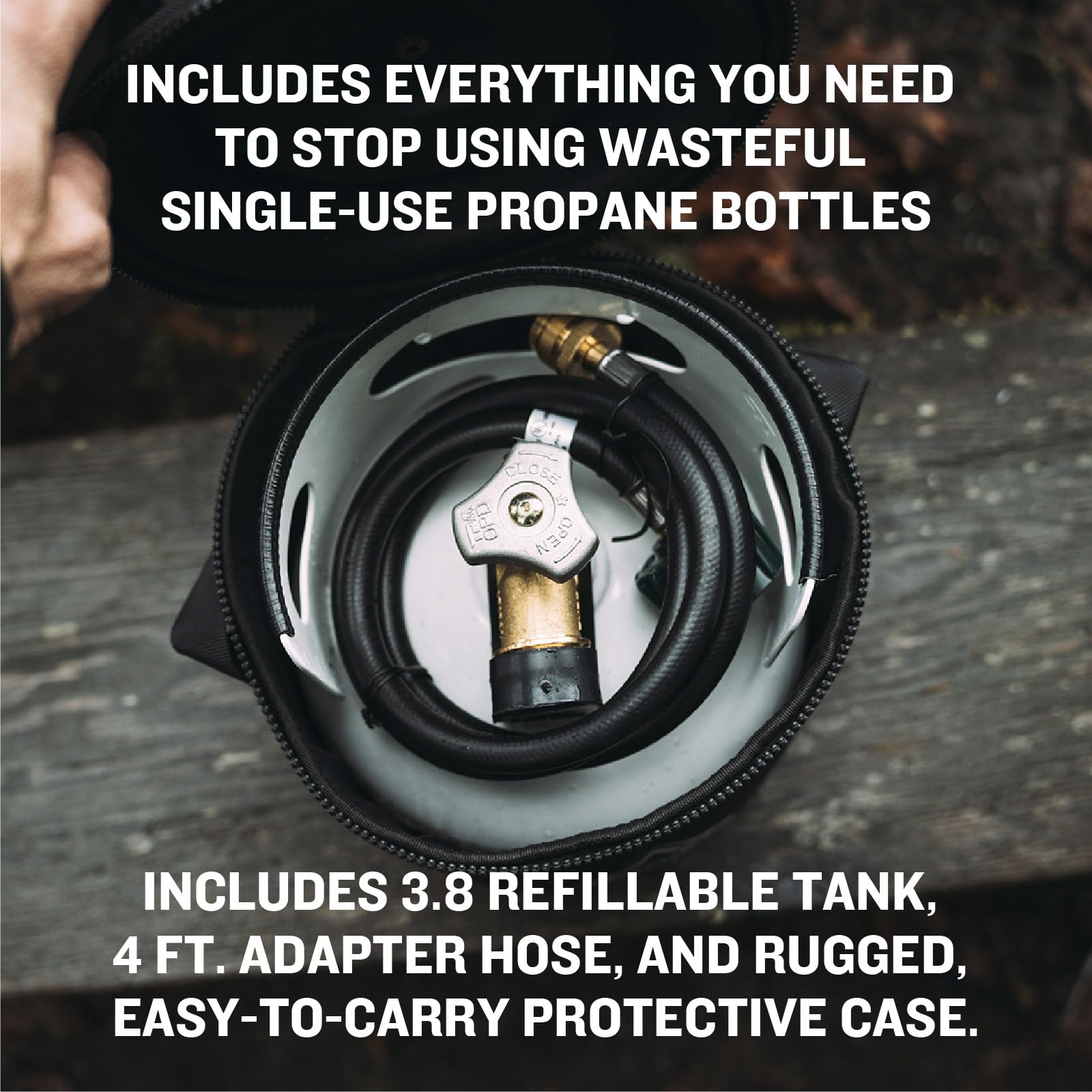 Ignik Refillable 3.8-Pound Propane Gas Growler Tank with Carry Case & Adapter Hose - Portable Fuel for Camping, Grilling & Outdoor Cooking (Black Case/White Tank)