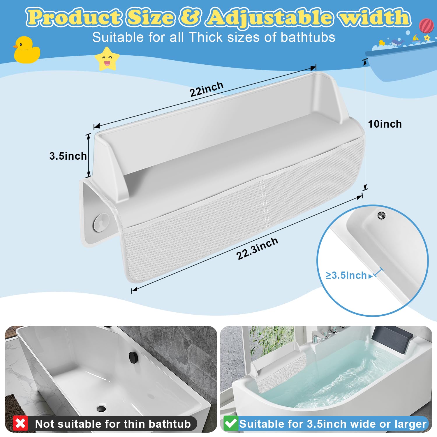 Bathtub Splash Guard with 4 Mesh Pockets & 8 Suction Cups - 22