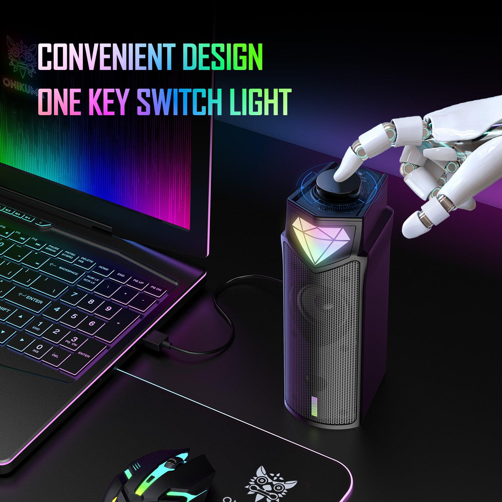 ONIKUMA L1 RGB Computer Speaker with Built-in Mic | Portable Soundbar for PC, Laptop & Gaming | Crystal Clear Audio for Home Office & Entertainment | Black
