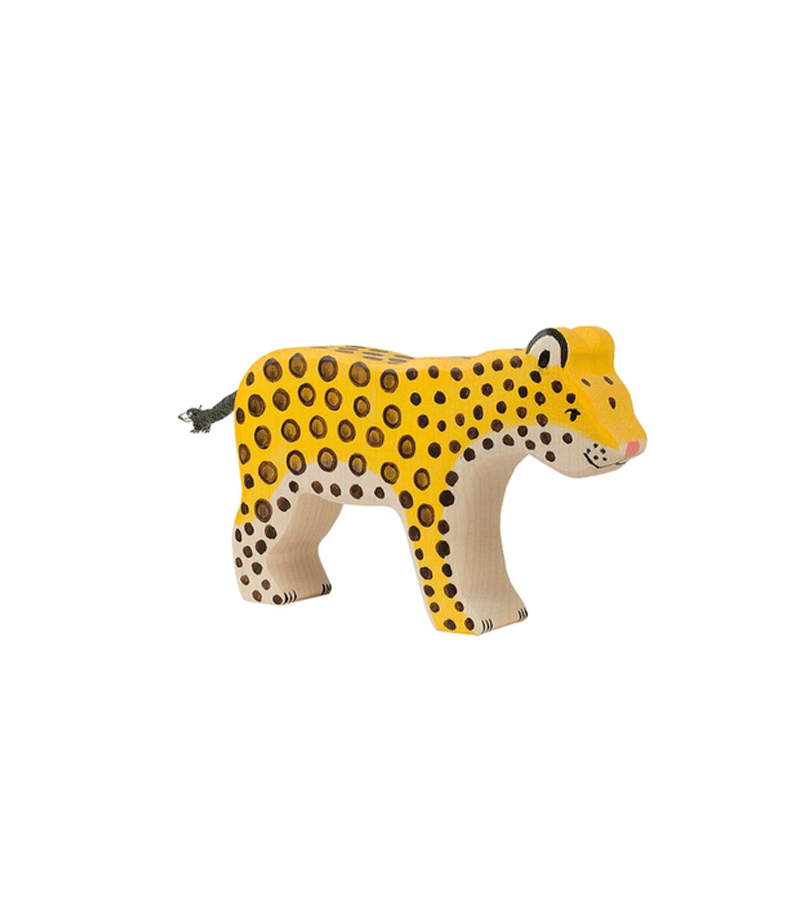 Holztiger Leopard Wooden Animal Figure - Handcrafted Eco-Friendly Toy for Kids, Safari Nursery Decor & Waldorf Playroom