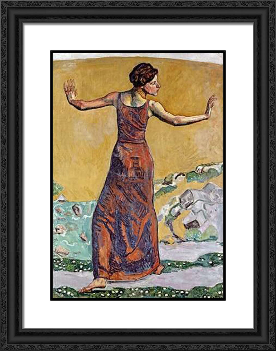 Ferdinand Hodler 'Joyous Woman II' 19x24 Black Ornate Framed Art Print with Double Matting - Swiss Symbolism Wall Decor for Living Room, Bedroom & Office