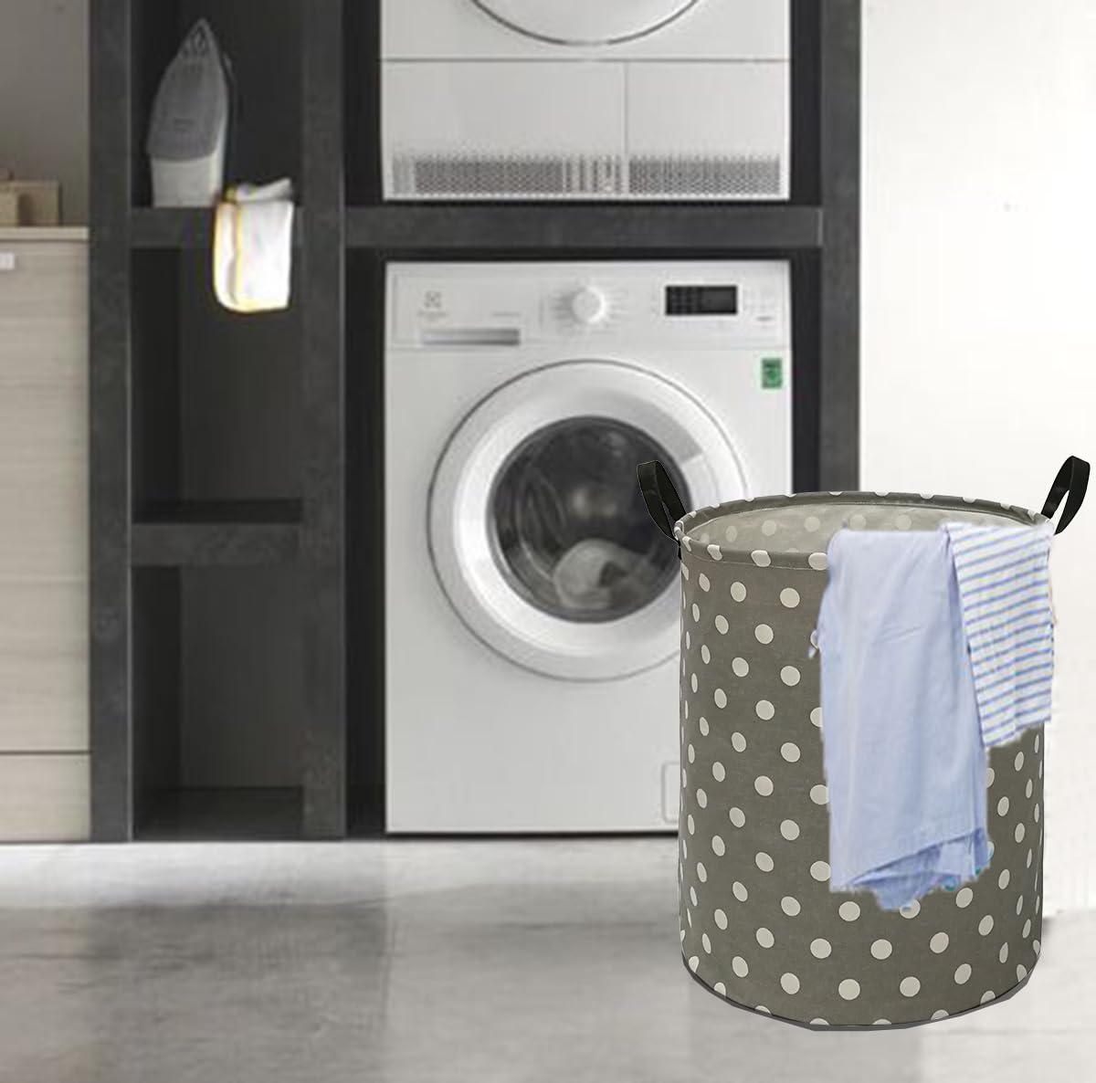 Waterproof Canvas Storage Bin & Laundry Hamper with Handles - Multi-Purpose Clothes Basket, Toy Organizer, Nursery Hamper for Home, Office, Dorm (Gray Dot) | Perfect for Closet Organization, Baby Room Storage & Gift Basket