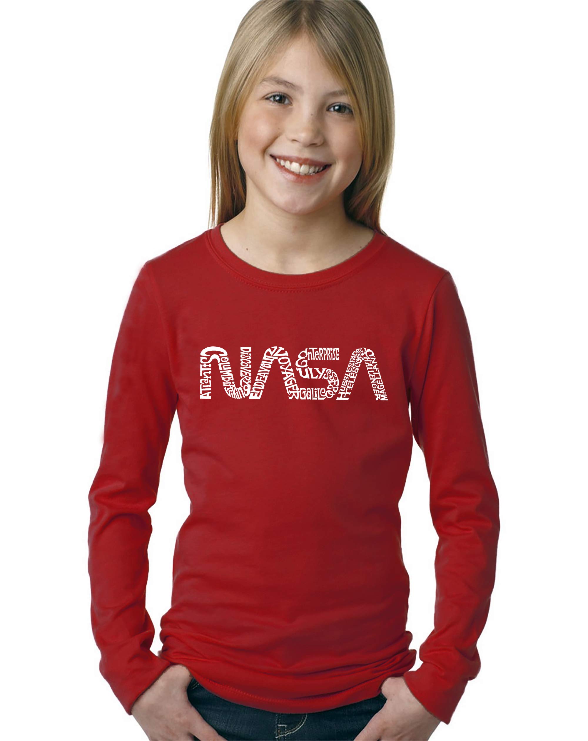 LA POP ART Girls' Word Art Long Sleeve T-Shirt - NASA Space Themed Graphic Tee for Teens | Casual Wear, School Outfits & Space Enthusiast Gifts