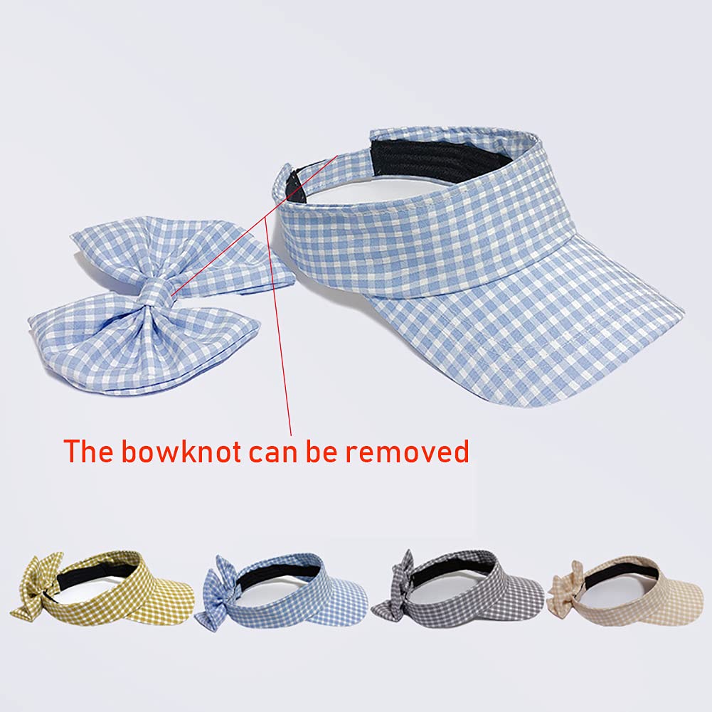Women's Summer Plaid Sun Hat with Bow - Adjustable Wide Brim Beach Hat for Golf, Tennis, Travel & Outdoor Activities - UV Protection Floppy Hat for Women & Girls (Yellow)