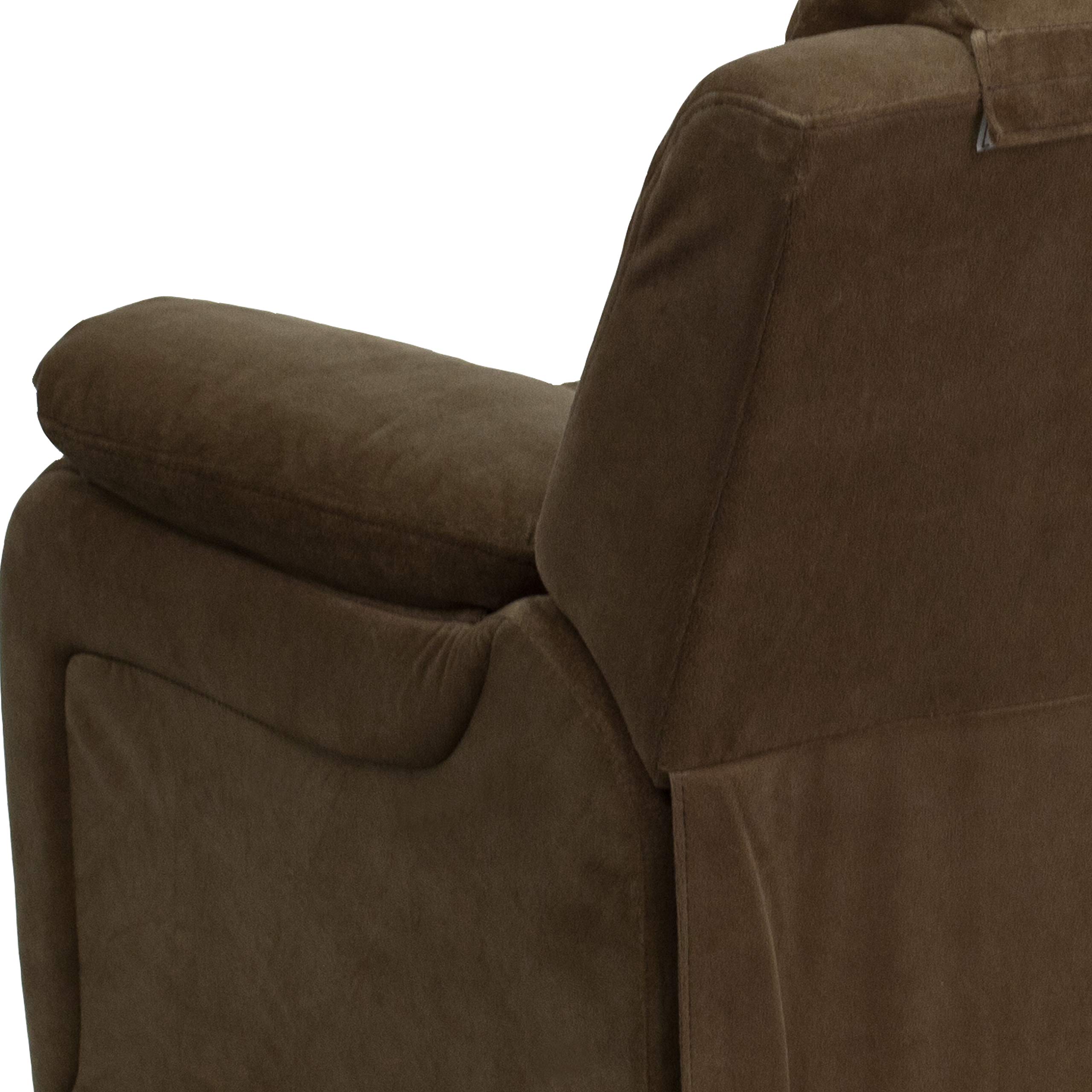 EMMA + OLIVER Deluxe Padded Brown Microfiber Kids Recliner Chair with Storage Arms - Comfortable Children's Lounge Chair for Bedroom, Playroom & Movie Nights