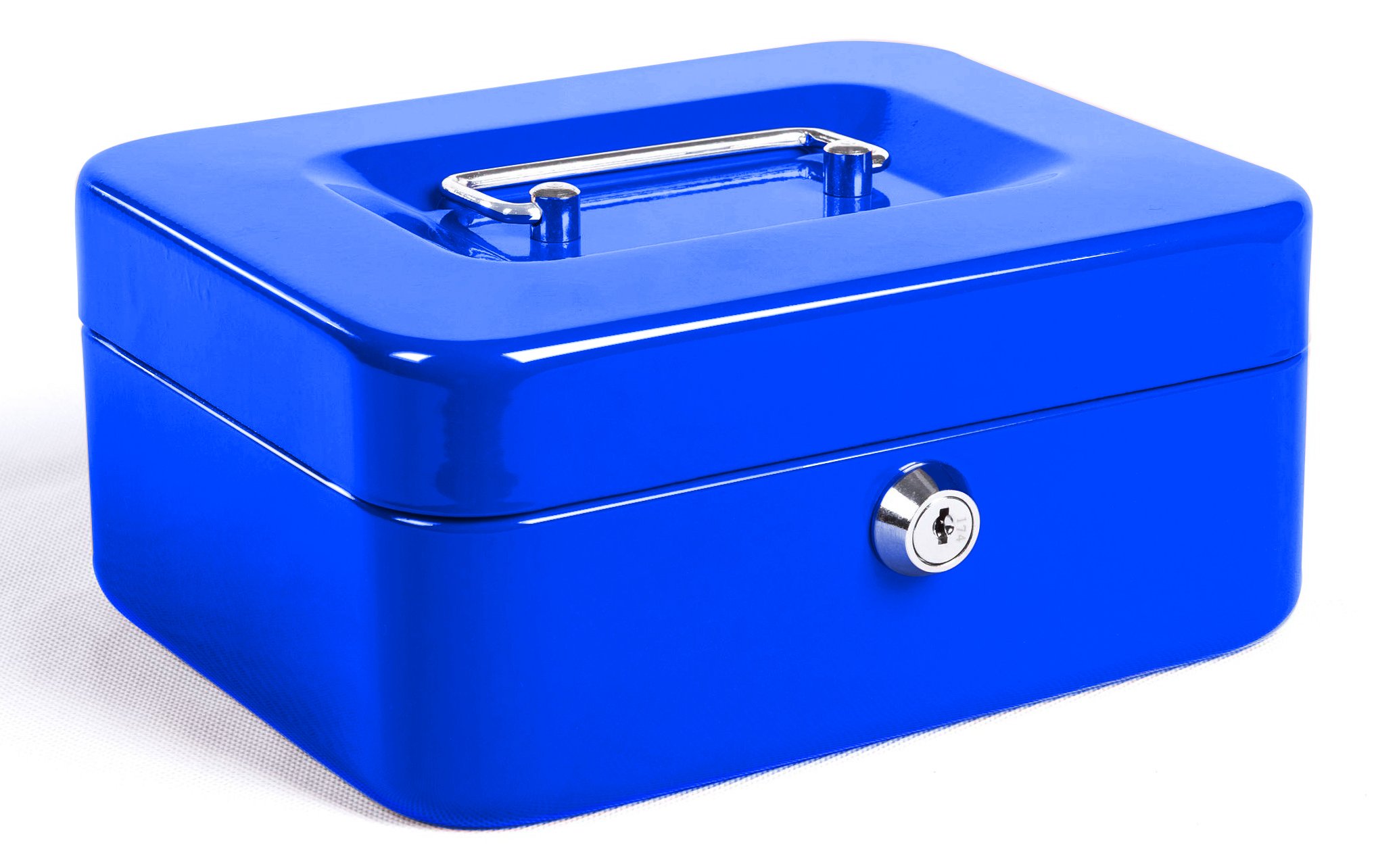 Jssmst Medium Steel Cash Box with Money Tray & Secure Lock - Blue - Ideal for Small Business, Home Office, Retail Store, and Cash Management