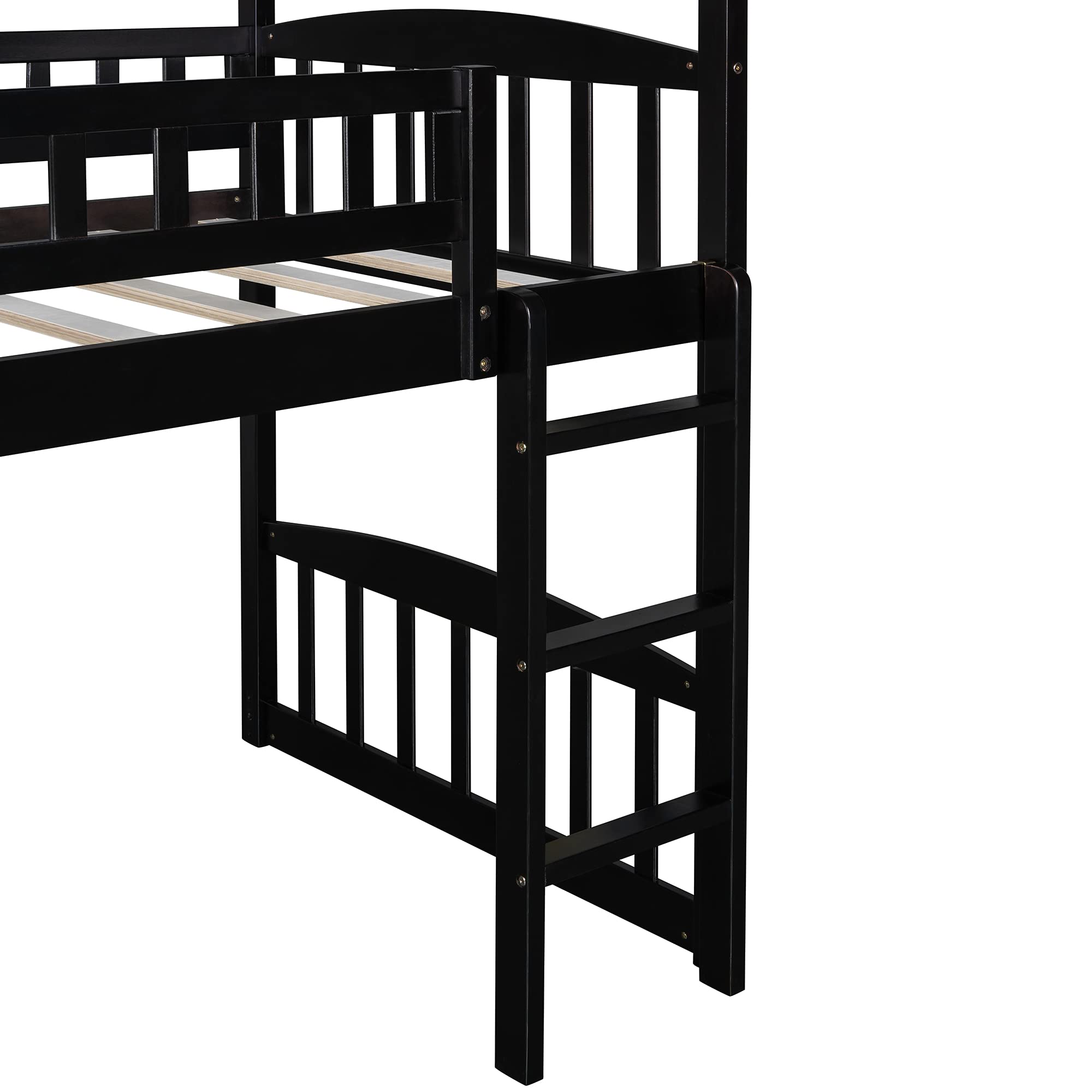 Space-Saving Twin Loft Bed with Slide & Safety Guardrails - Wooden House Bed with Roof & Ladder for Kids, Teens, Boys & Girls (Espresso-5) | Perfect for Small Bedrooms, Playrooms & Dorm Rooms