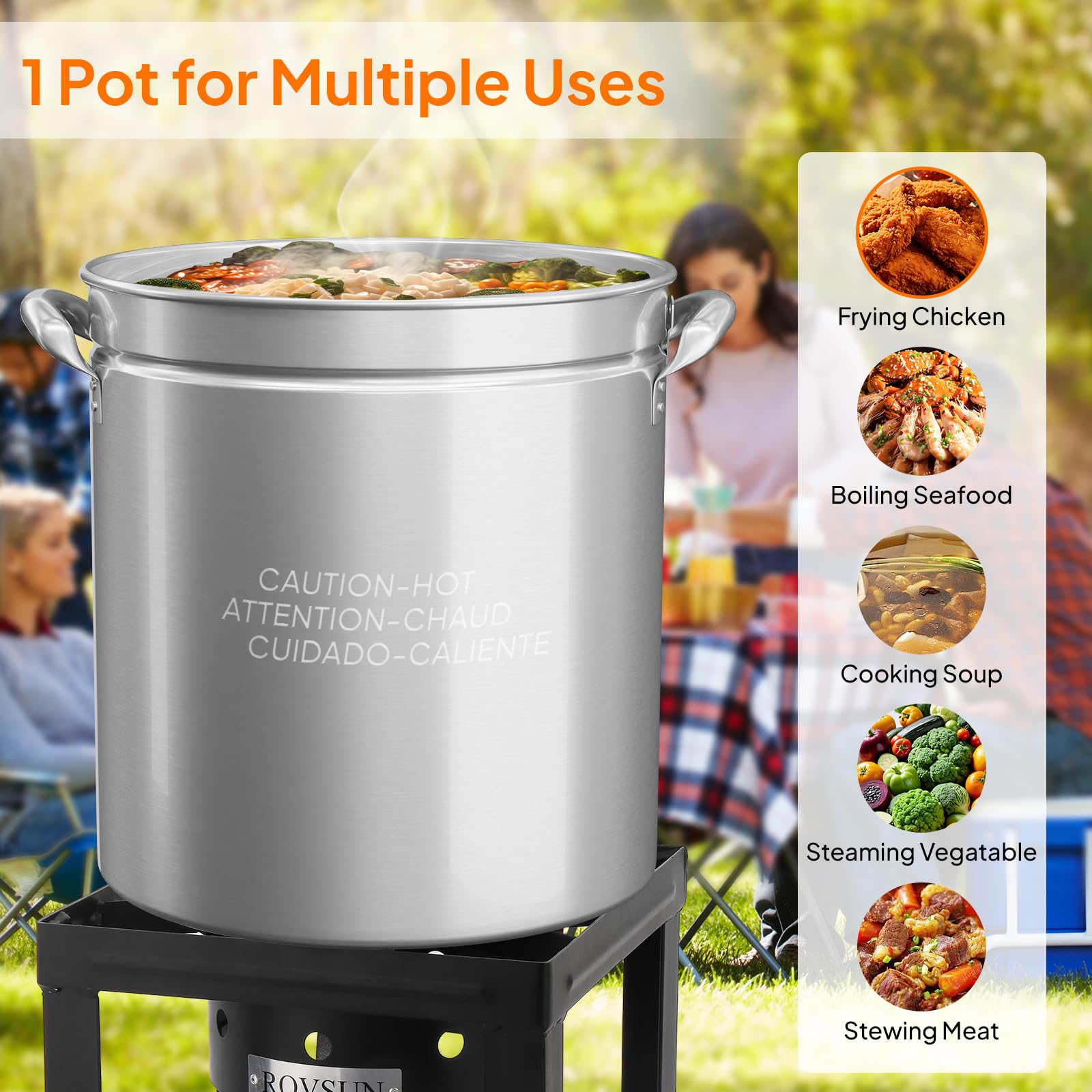 ROVSUN 36QT Stainless Steel Seafood Boil Pot with Strainer Basket, Lid & Hook - Heavy Duty Stock Pot for Crab, Lobster, Shrimp Boiling & Turkey Frying - Perfect for Outdoor Cooking, Camping, Backyard Parties & Family Gatherings