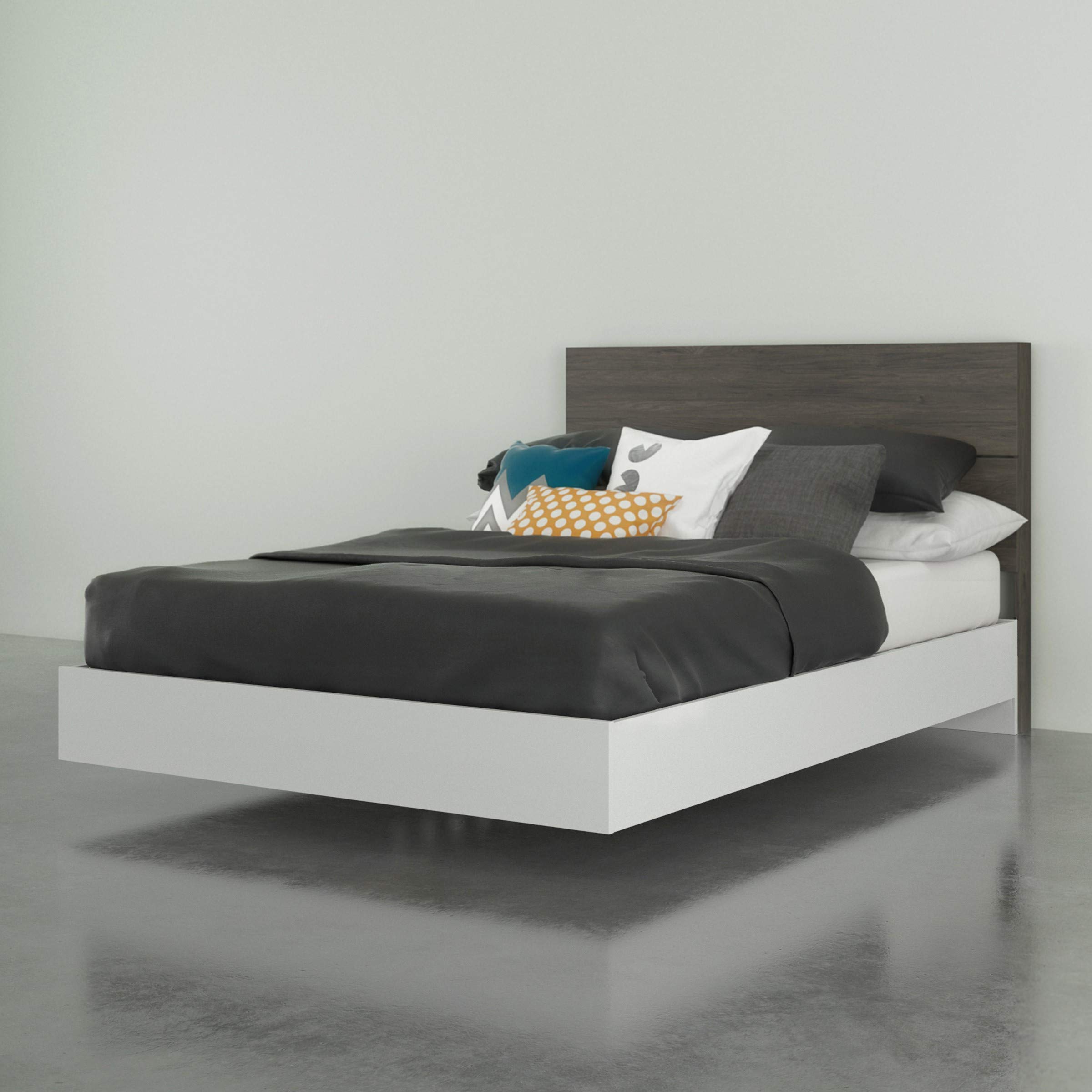 Nexera 2-Piece Full Size Bed Set with Sturdy Bed Frame & Upholstered Headboard - Bark Grey & White - Perfect for Modern Bedrooms, Guest Rooms & Small Spaces