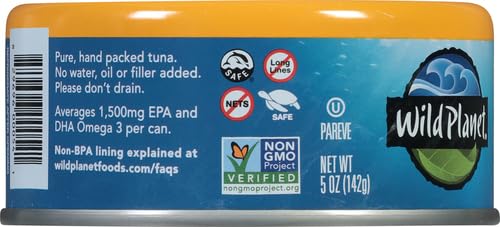 Wild Planet Wild Albacore Tuna - No Salt Added, Sustainably Caught, Non-GMO, Kosher Certified (5 oz Can) - Perfect for Salads, Sandwiches & Healthy Meal Prep