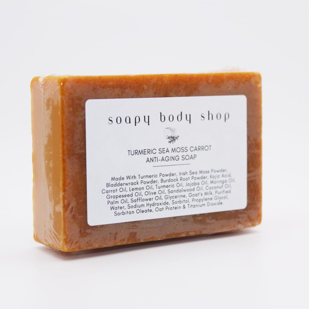 Turmeric Sea Moss & Kojic Acid Soap Bar for Dark Spots - Brightening, Anti-Aging Face & Body Soap with Bladderwrack & Burdock Root - Irish Sea Moss Soap for Glowing Skin - Ideal for Daily Skincare Routine & Acne Treatment (1 Pack)